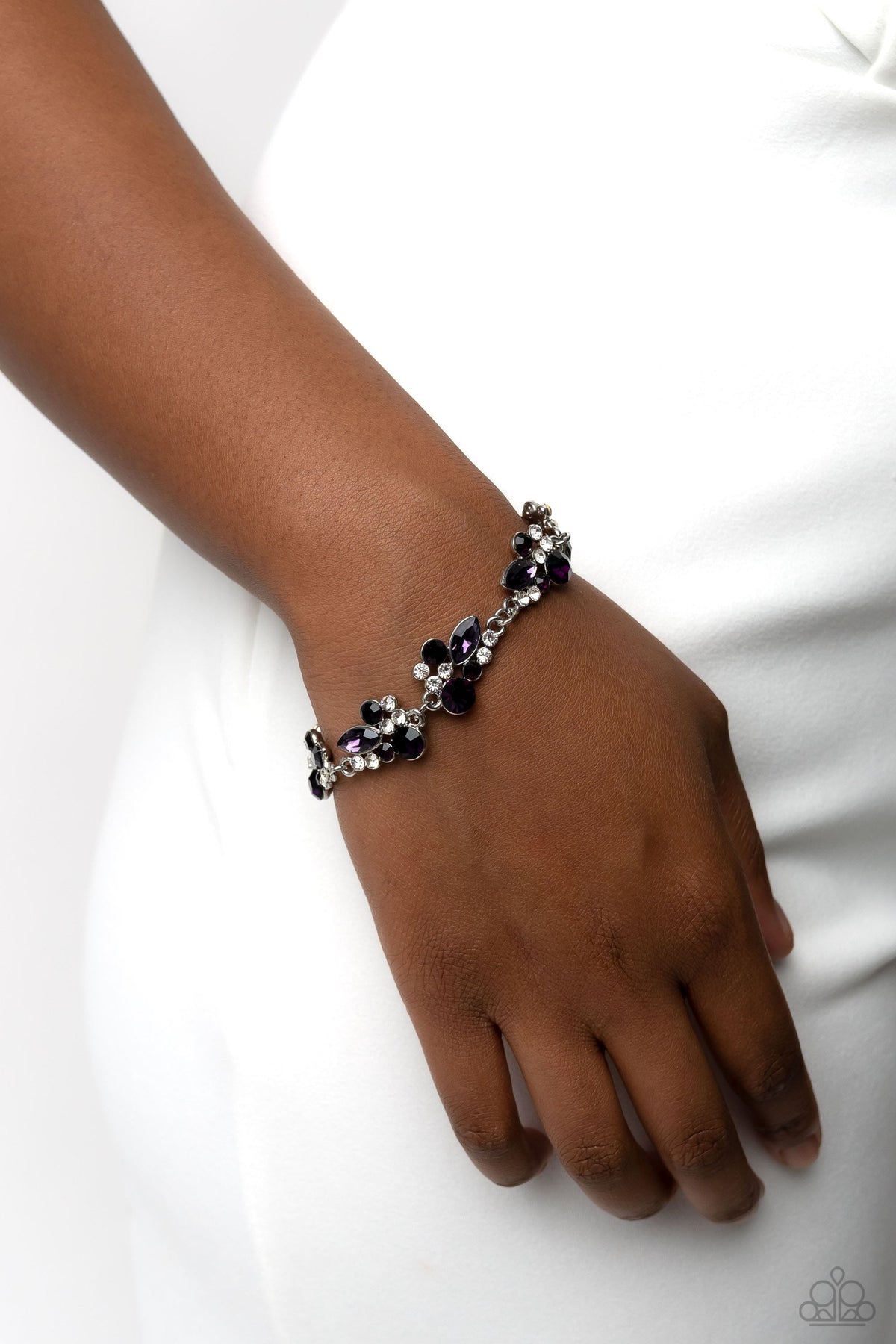 Poolside Perfection Purple Rhinestone Bracelet - Paparazzi Accessories-on model - CarasShop.com - $5 Jewelry by Cara Jewels