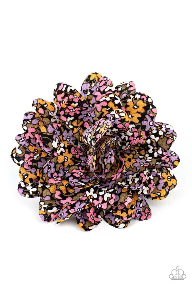 Positively Flower Patch Black Hair Clip - Paparazzi Accessories- on model - CarasShop.com - $5 Jewelry by Cara Jewels