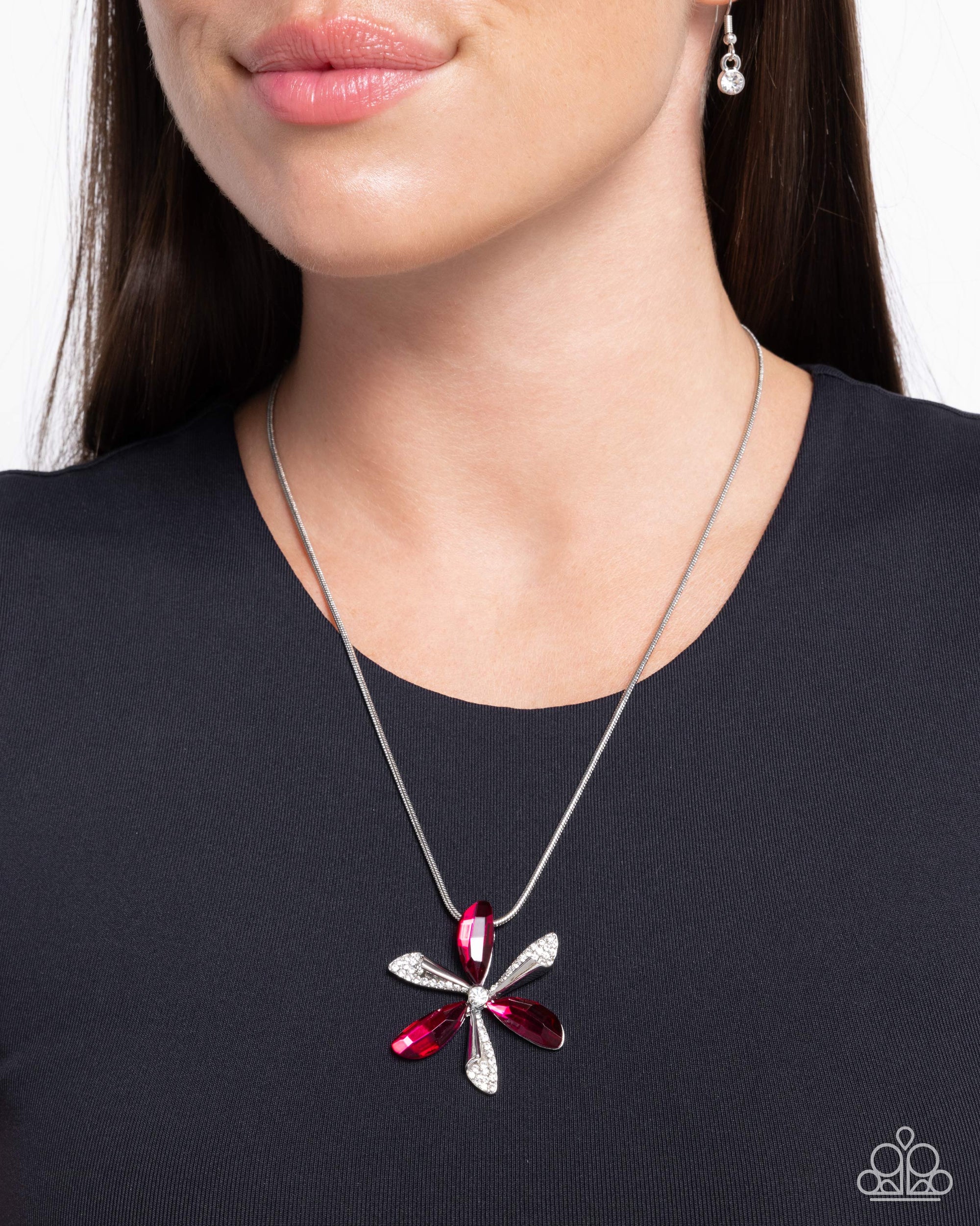 Potent Pattern Pink Rhinestone Flower Necklace - Paparazzi Accessories- lightbox - CarasShop.com - $5 Jewelry by Cara Jewels