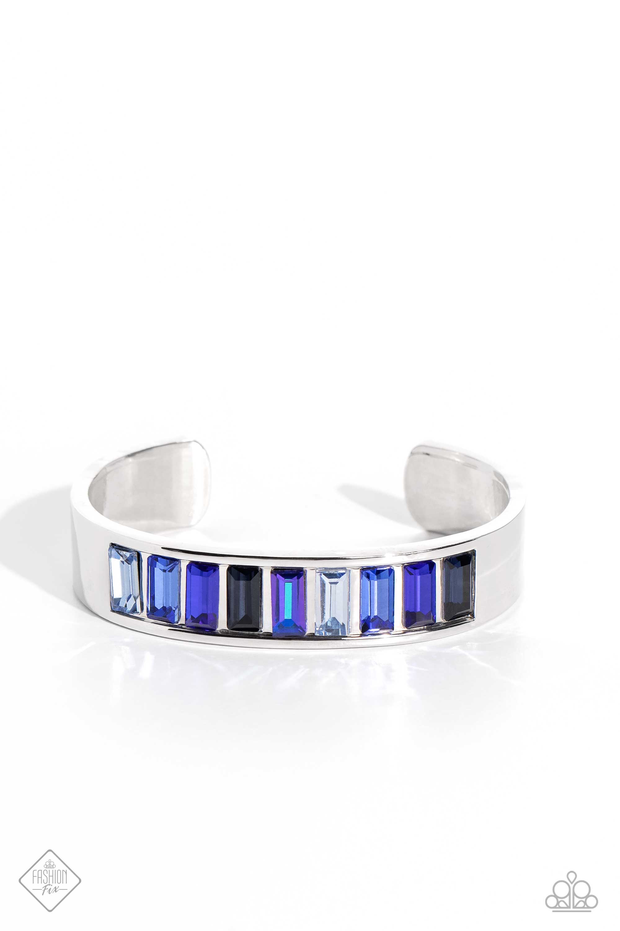 Practiced Poise Blue Rhinestone Cuff Bracelet - Paparazzi Accessories- lightbox - CarasShop.com - $5 Jewelry by Cara Jewels