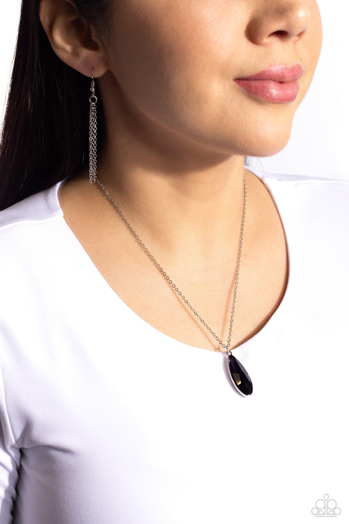 Prismatically Polished Purple Rhinestone Necklace - Paparazzi Accessories-on model - CarasShop.com - $5 Jewelry by Cara Jewels