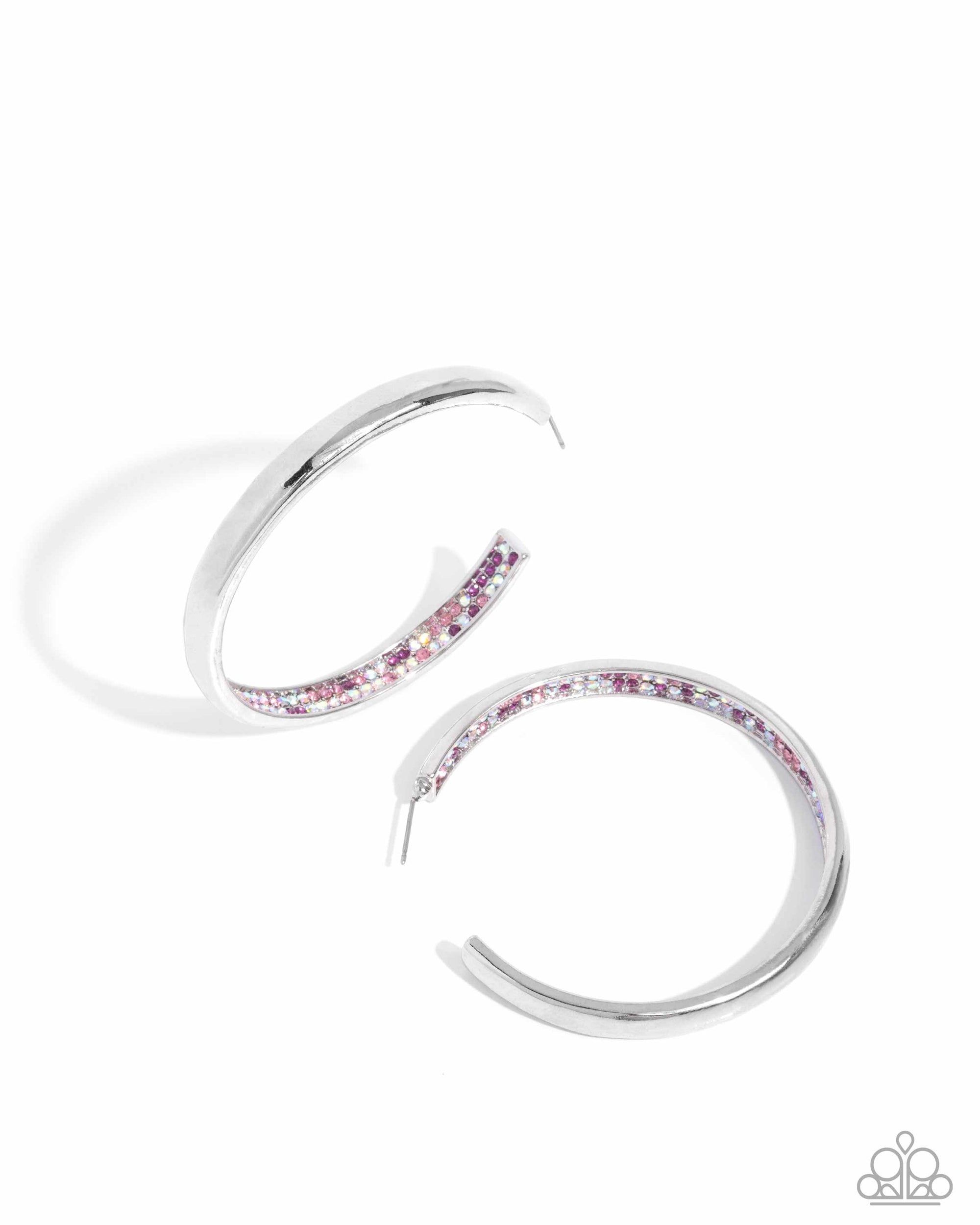 Proper Pizzazz Pink & Silver Hoop Earrings - Paparazzi Accessories- lightbox - CarasShop.com - $5 Jewelry by Cara Jewels