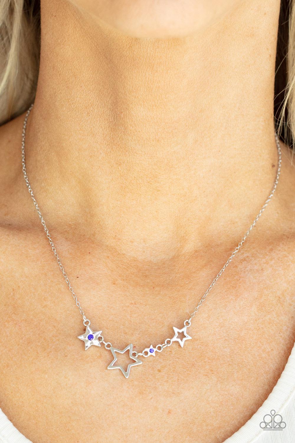 Proudly Patriotic Blue Rhinestone Star Necklace - Paparazzi Accessories- lightbox - CarasShop.com - $5 Jewelry by Cara Jewels
