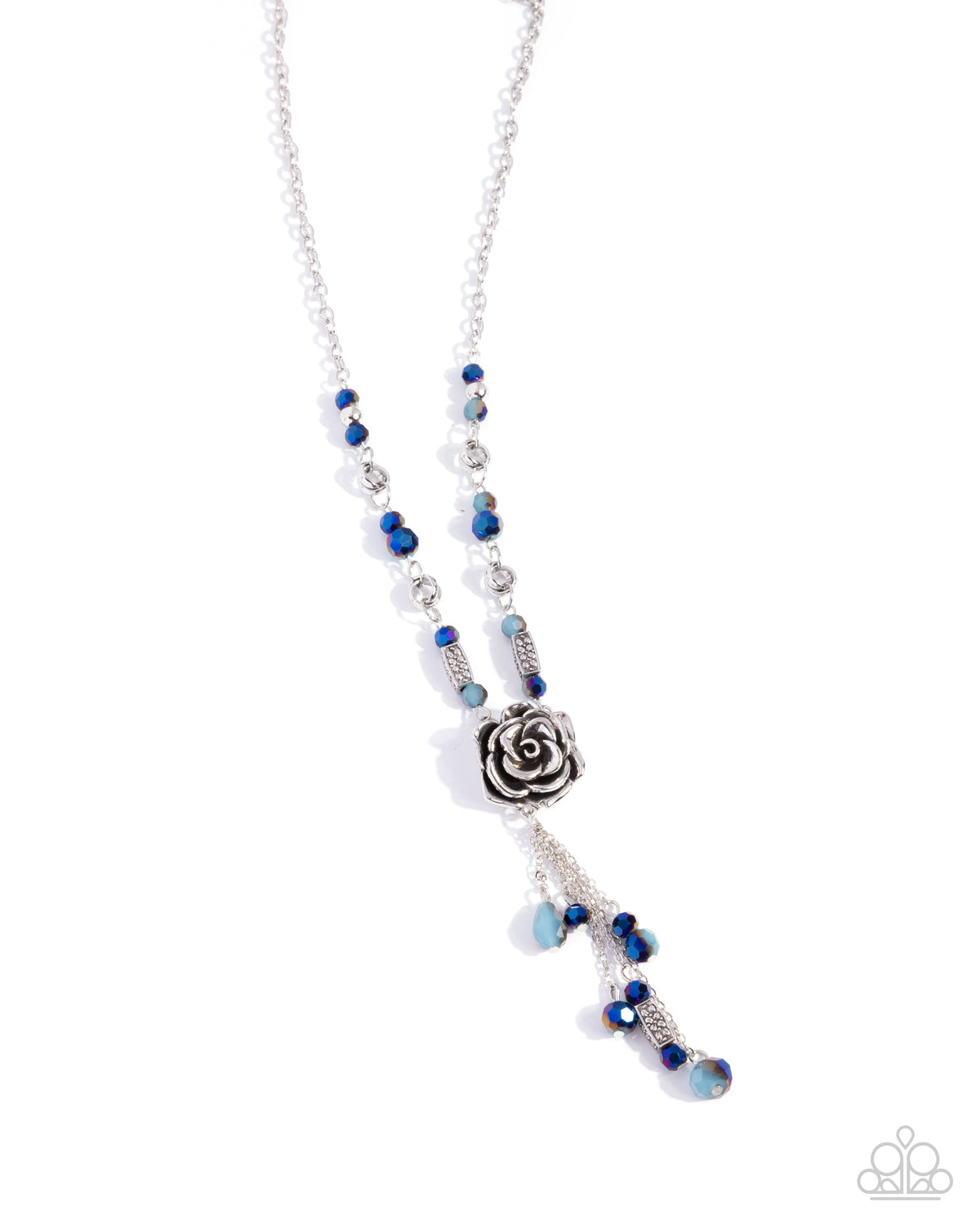 Pruning Promise Blue &amp; Silver Rose Necklace - Paparazzi Accessories- lightbox - CarasShop.com - $5 Jewelry by Cara Jewels