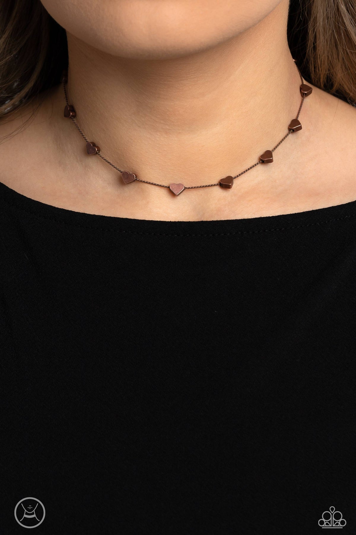 Public Display of Affection Copper Heart Choker Necklace - Paparazzi Accessories-on model - CarasShop.com - $5 Jewelry by Cara Jewels