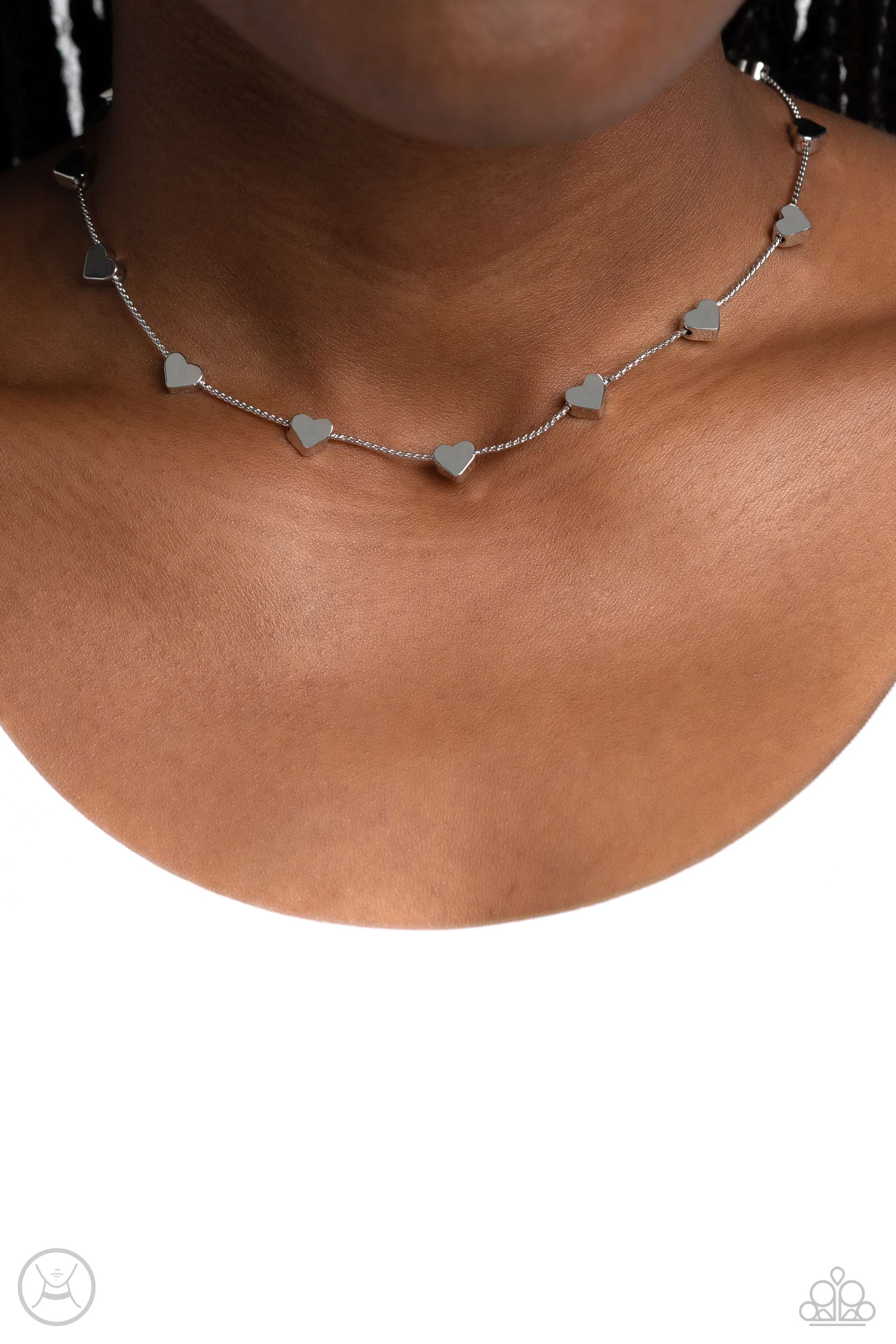 Public Display of Affection Silver Heart Choker Necklace - Paparazzi Accessories- lightbox - CarasShop.com - $5 Jewelry by Cara Jewels
