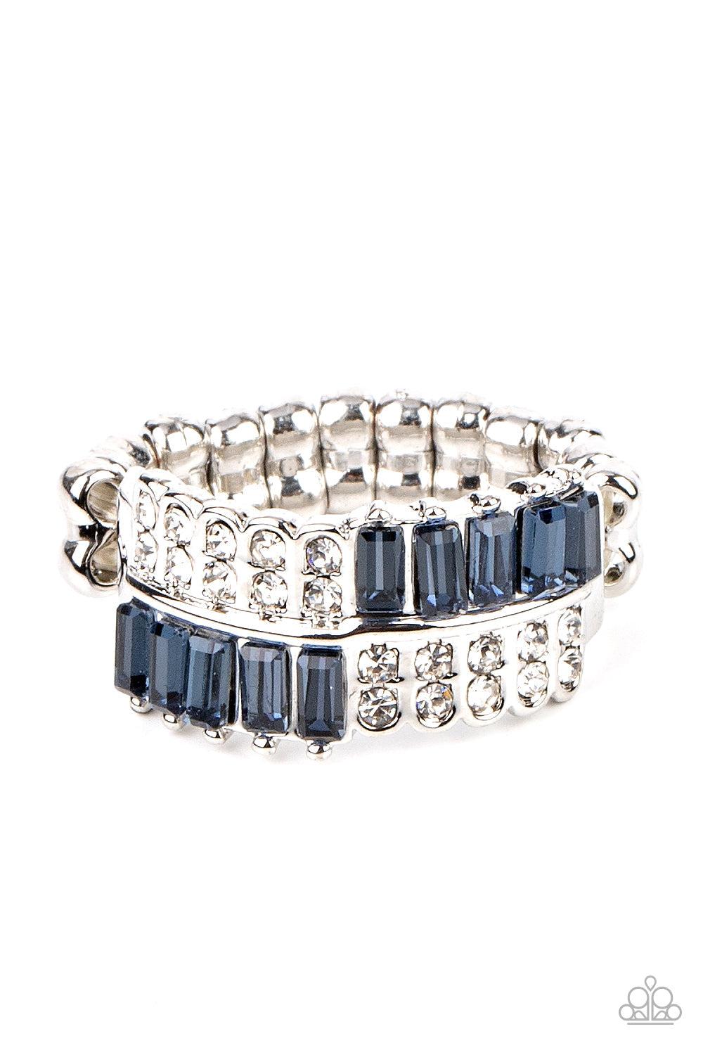 Put Them in Check Blue &amp; White Rhinestone Ring - Paparazzi Accessories- lightbox - CarasShop.com - $5 Jewelry by Cara Jewels