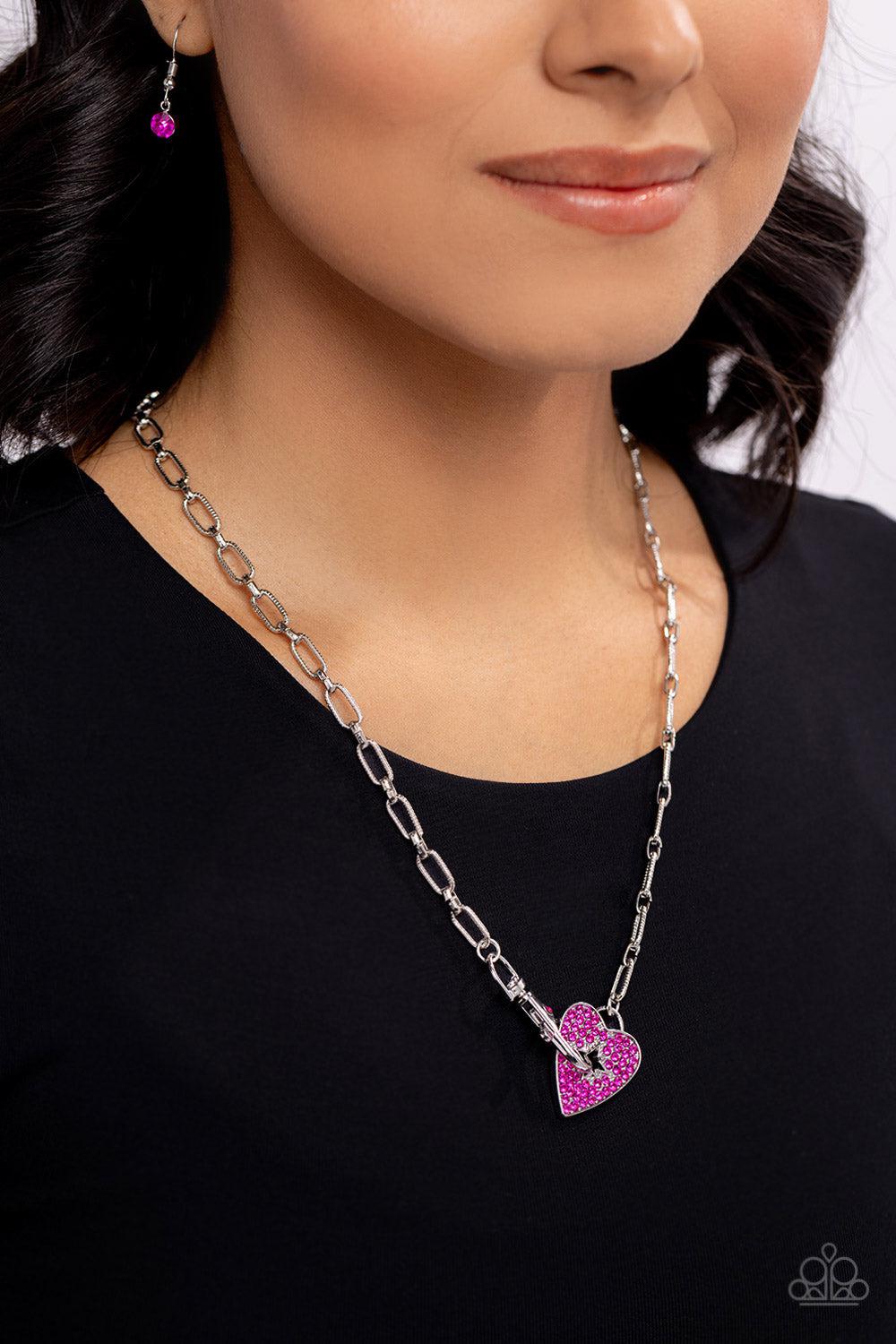 Radical Romance Pink Rhinestone Heart Necklace - Paparazzi Accessories- lightbox - CarasShop.com - $5 Jewelry by Cara Jewels
