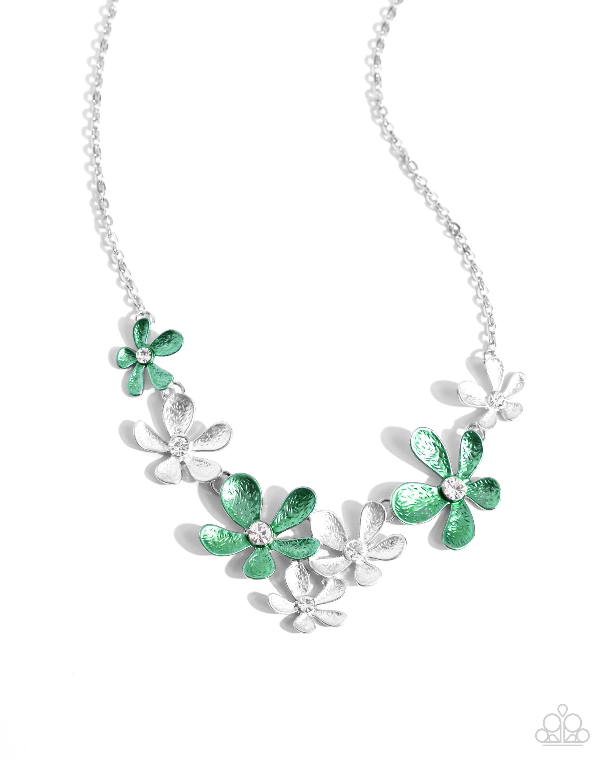 Reflective Rundown Mint Green & Silver Floral Necklace - Paparazzi Accessories- lightbox - CarasShop.com - $5 Jewelry by Cara Jewels