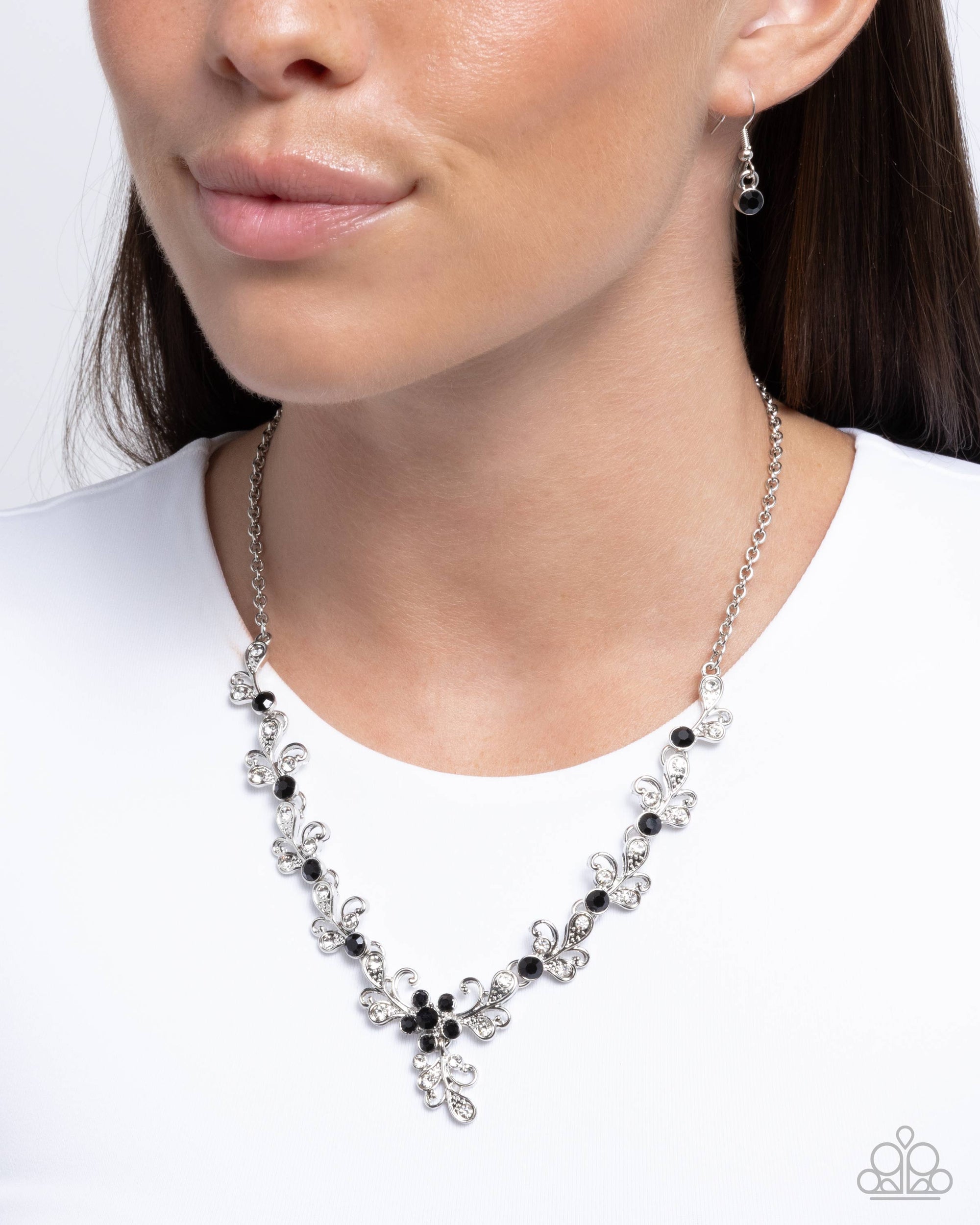 Refreshing Refinement Black & White Rhinestone Necklace - Paparazzi Accessories- lightbox - CarasShop.com - $5 Jewelry by Cara Jewels