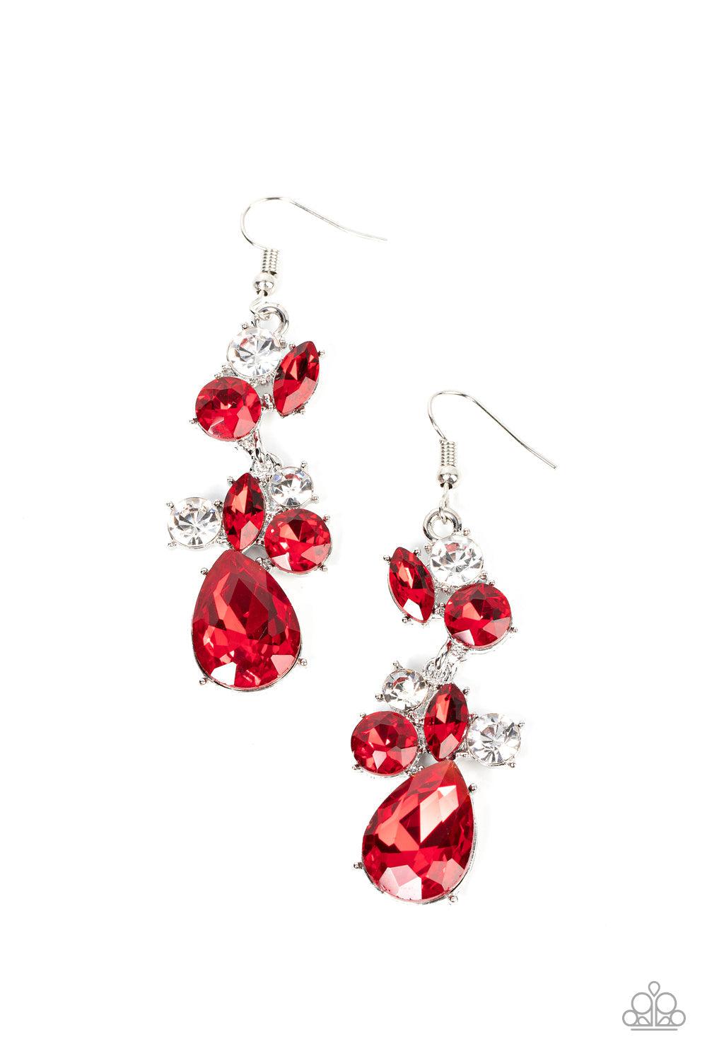 Rhinestone Reveler Red Earrings - Paparazzi Accessories- lightbox - CarasShop.com - $5 Jewelry by Cara Jewels