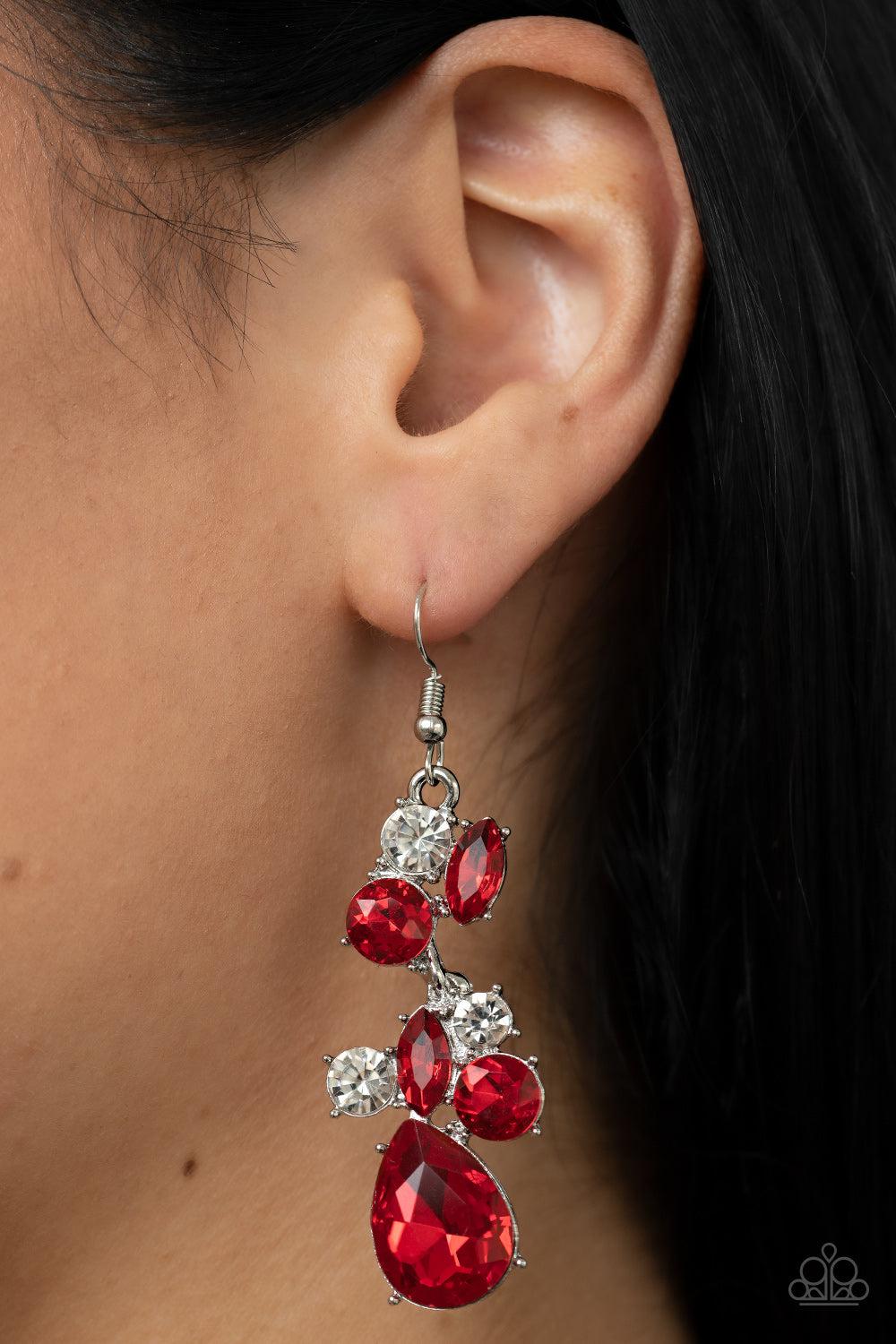 Rhinestone Reveler Red Earrings - Paparazzi Accessories-on model - CarasShop.com - $5 Jewelry by Cara Jewels