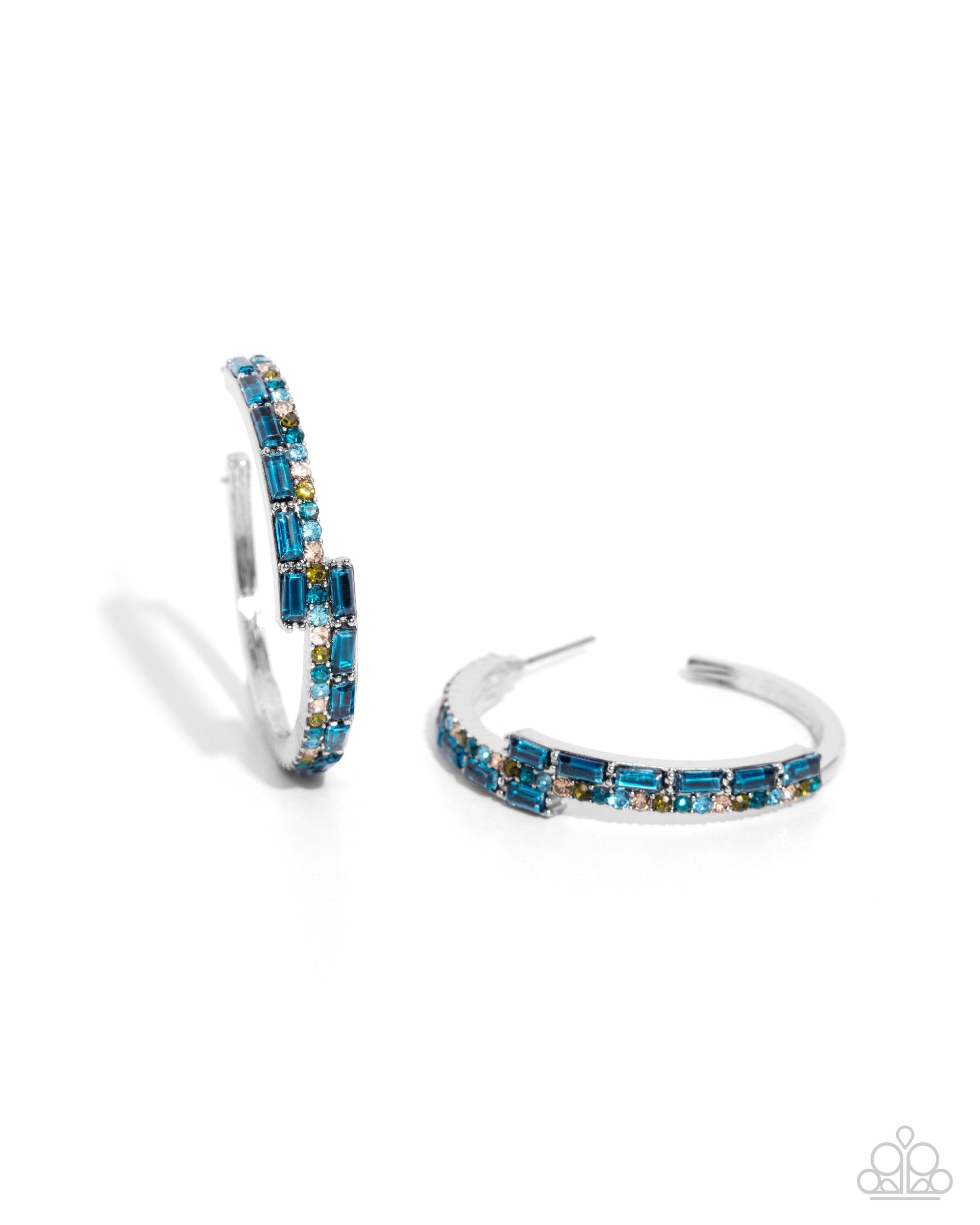 Ritzy Reputation Blue Rhinestone Hoop Earrings - Paparazzi Accessories- lightbox - CarasShop.com - $5 Jewelry by Cara Jewels