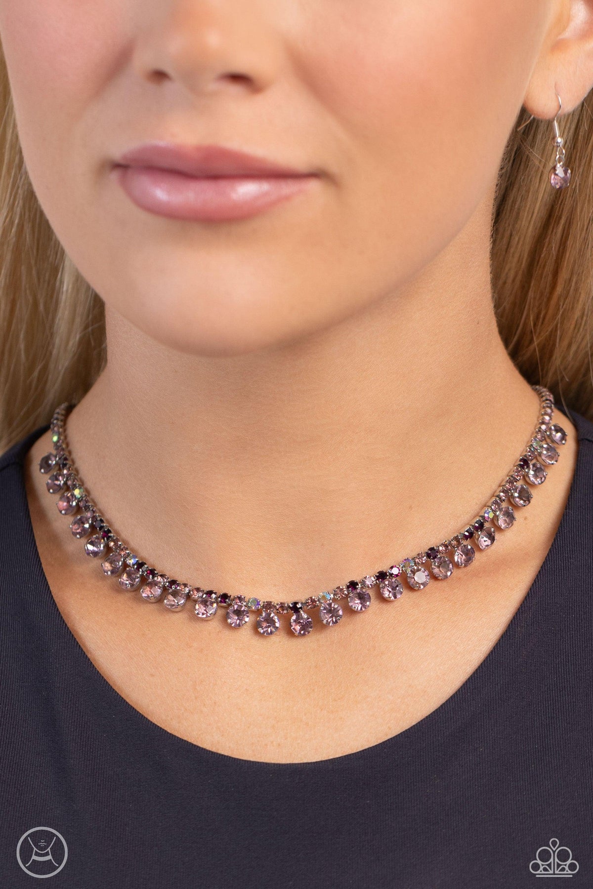 Ritzy Rhinestones Purple Choker Necklace - Paparazzi Accessories-on model - CarasShop.com - $5 Jewelry by Cara Jewels