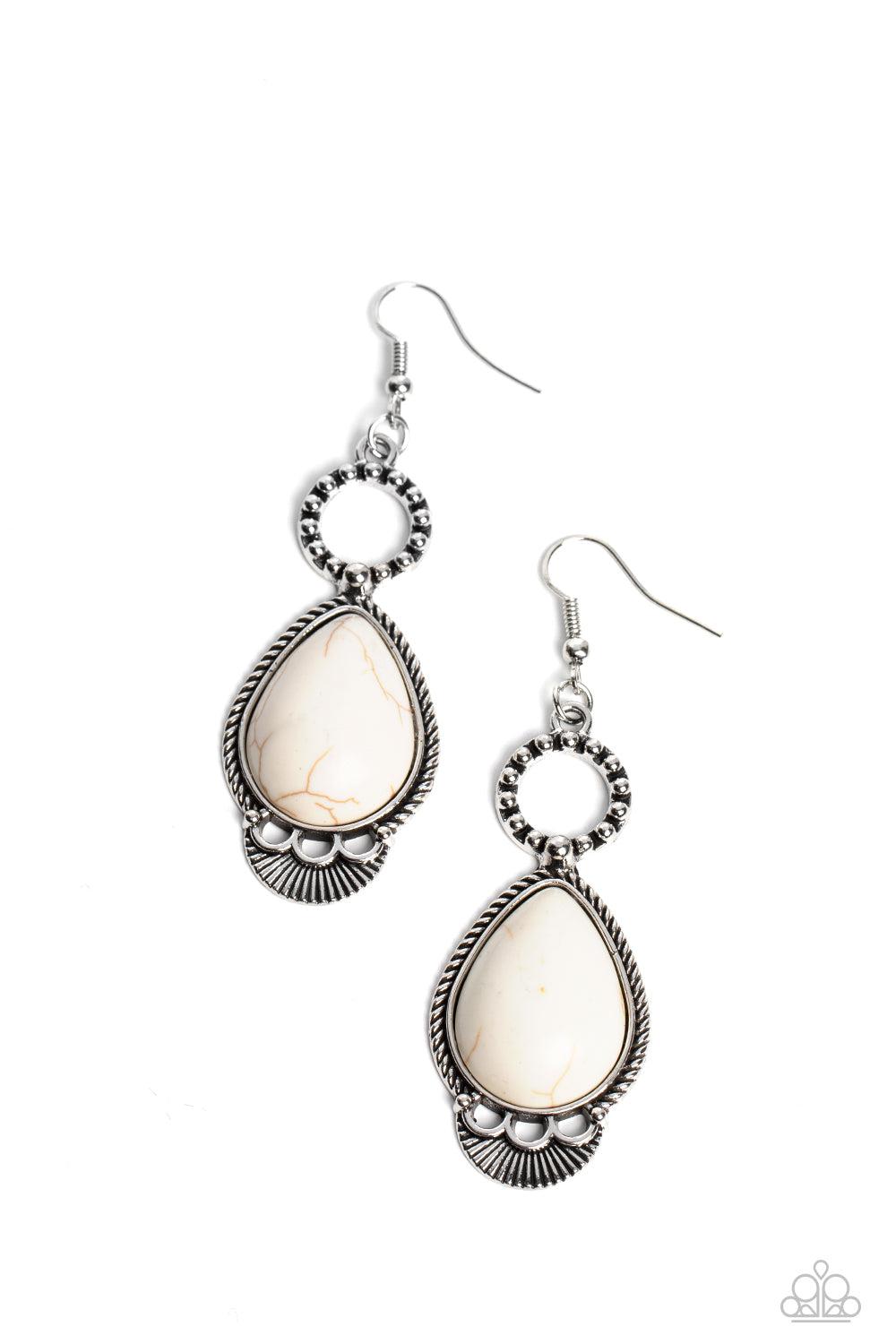 River Cruzin' White Stone Earrings - Paparazzi Accessories- lightbox - CarasShop.com - $5 Jewelry by Cara Jewels
