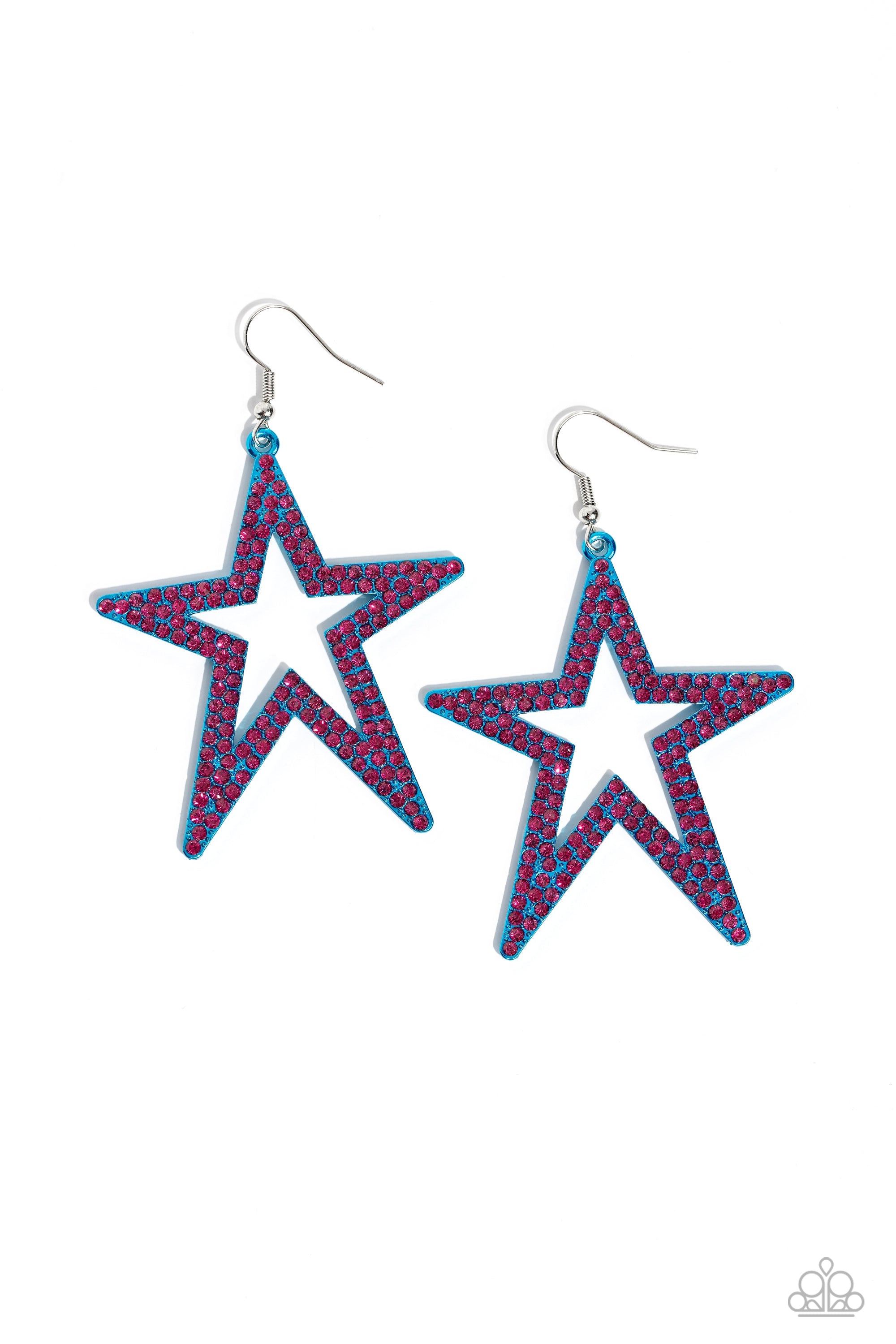 Rockstar Energy Blue & Pink Rhinestone Star Earrings - Paparazzi Accessories- lightbox - CarasShop.com - $5 Jewelry by Cara Jewels