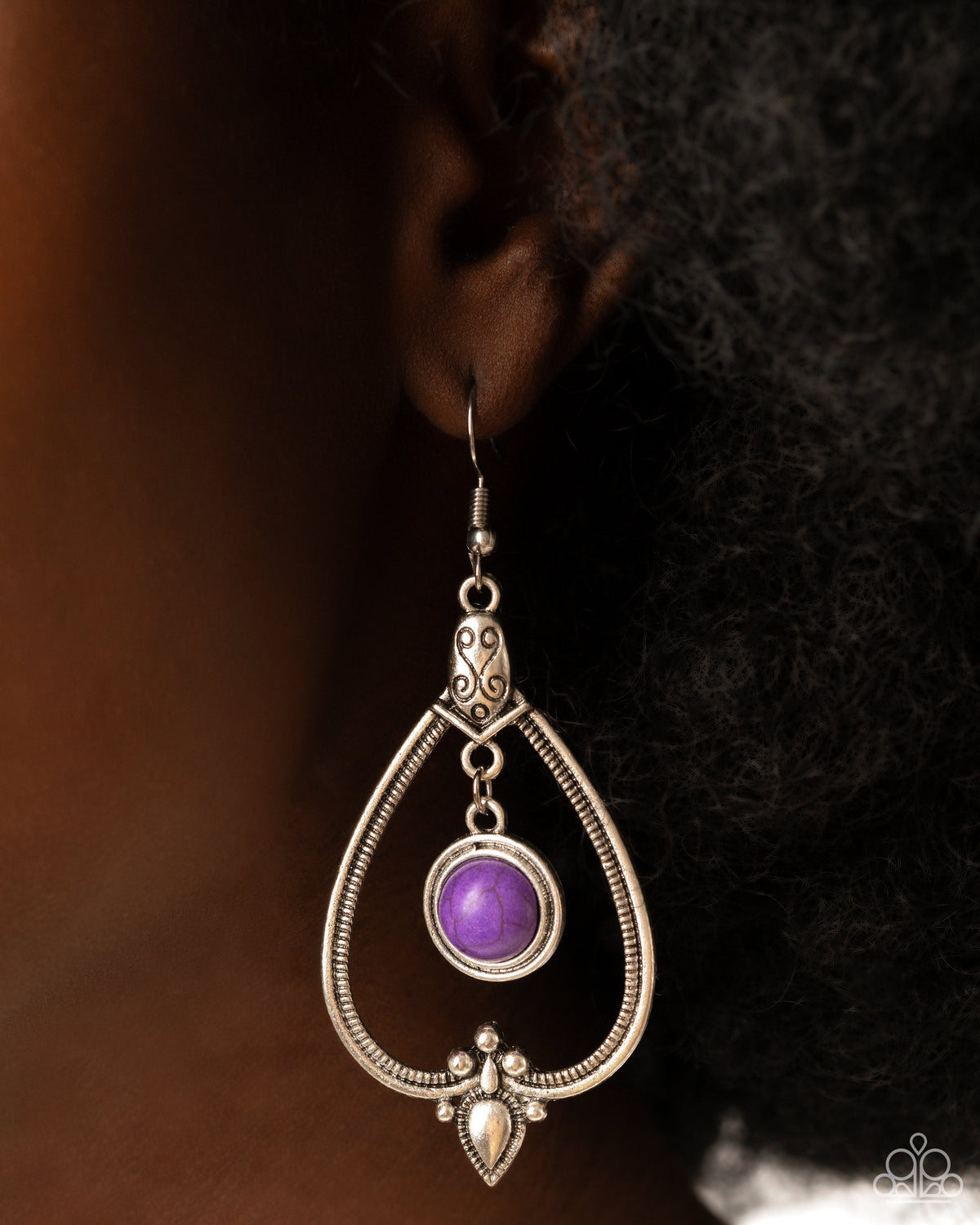 Rocky Mountain Royalty Purple Stone Earrings - Paparazzi Accessories-on model - CarasShop.com - $5 Jewelry by Cara Jewels
