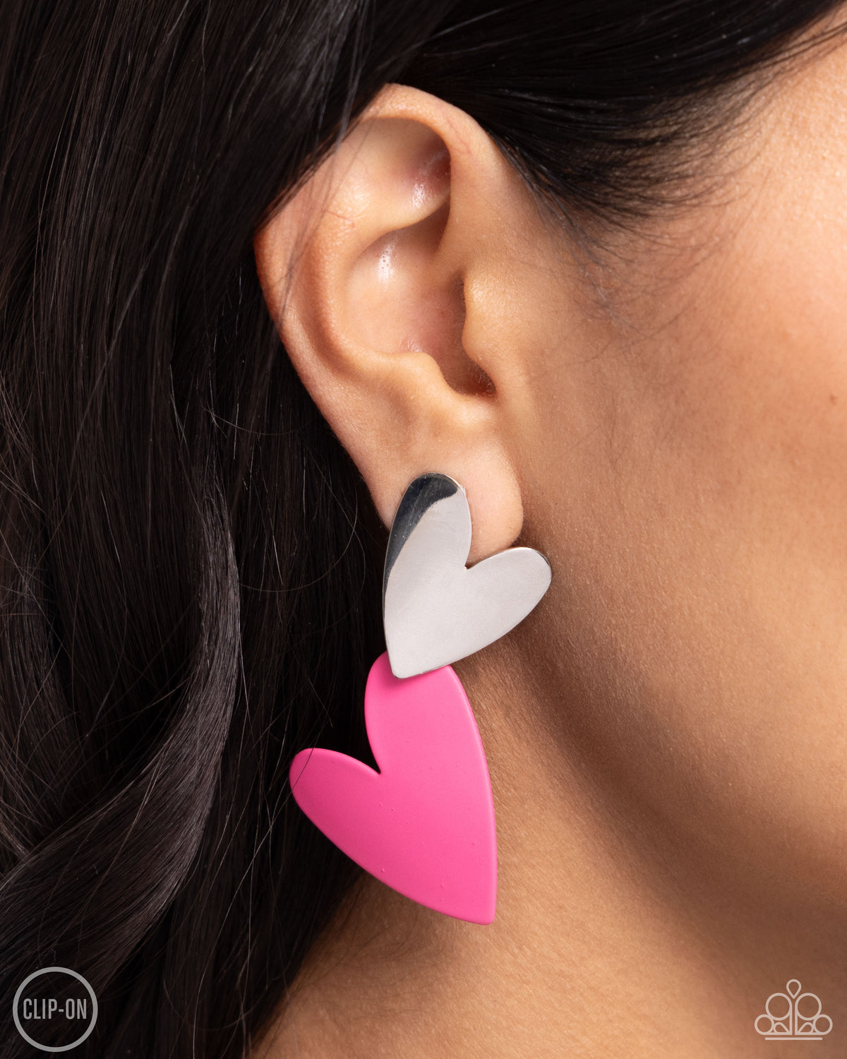 Romantic Occasion Pink Heart Clip-on Earrings - Paparazzi Accessories-on model - CarasShop.com - $5 Jewelry by Cara Jewels