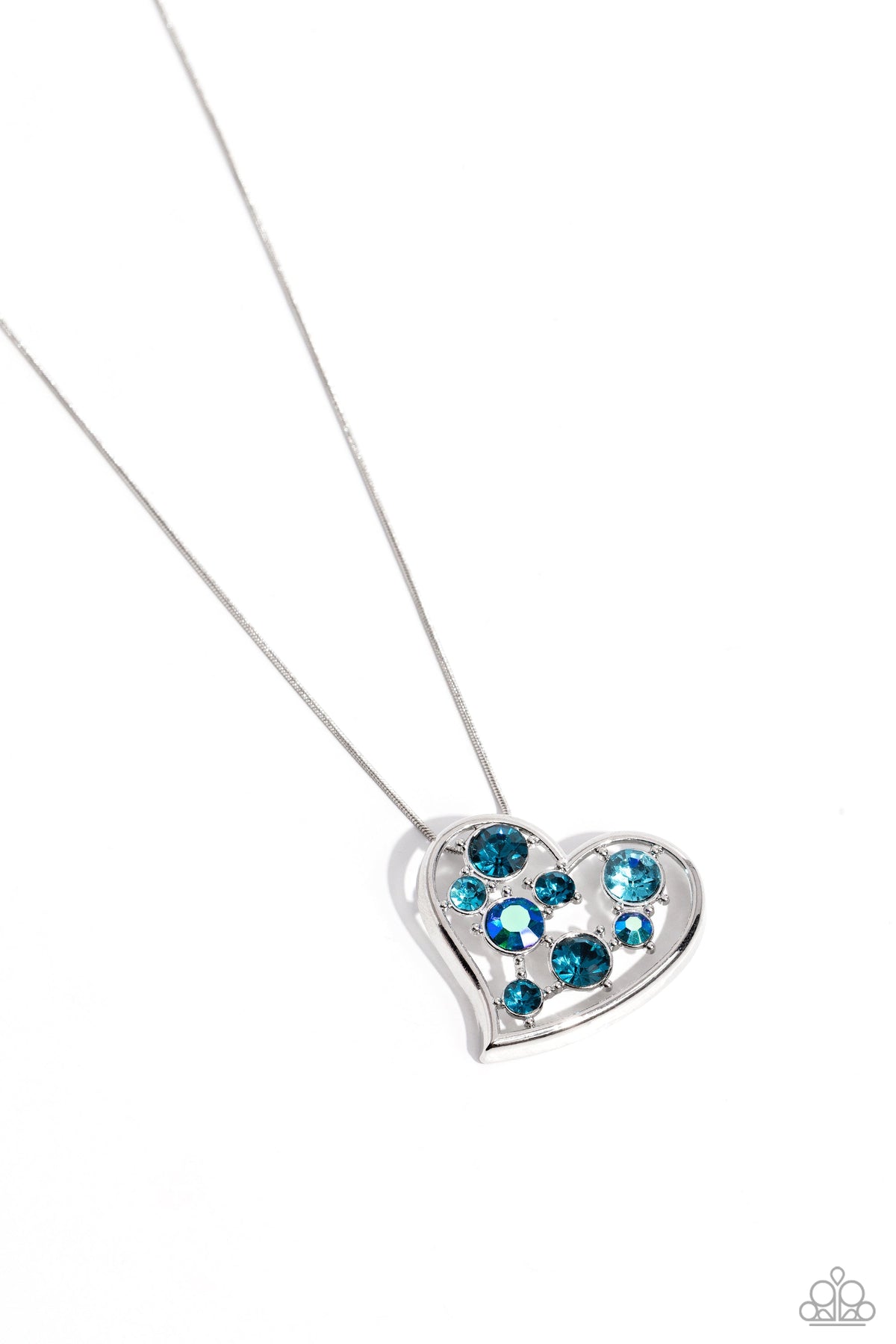 Romantic Recognition Blue Rhinestone Heart Necklace - Paparazzi Accessories- lightbox - CarasShop.com - $5 Jewelry by Cara Jewels