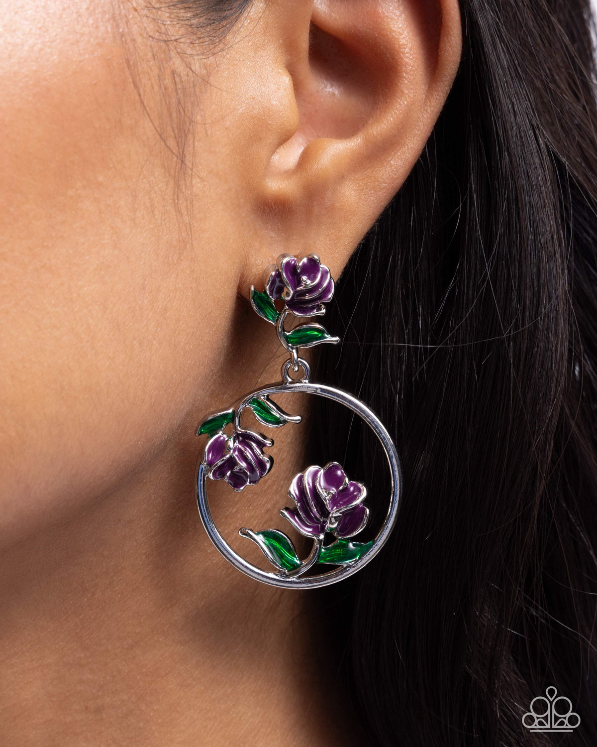 ROSE to You Purple Earrings - Paparazzi Accessories-on model - CarasShop.com - $5 Jewelry by Cara Jewels