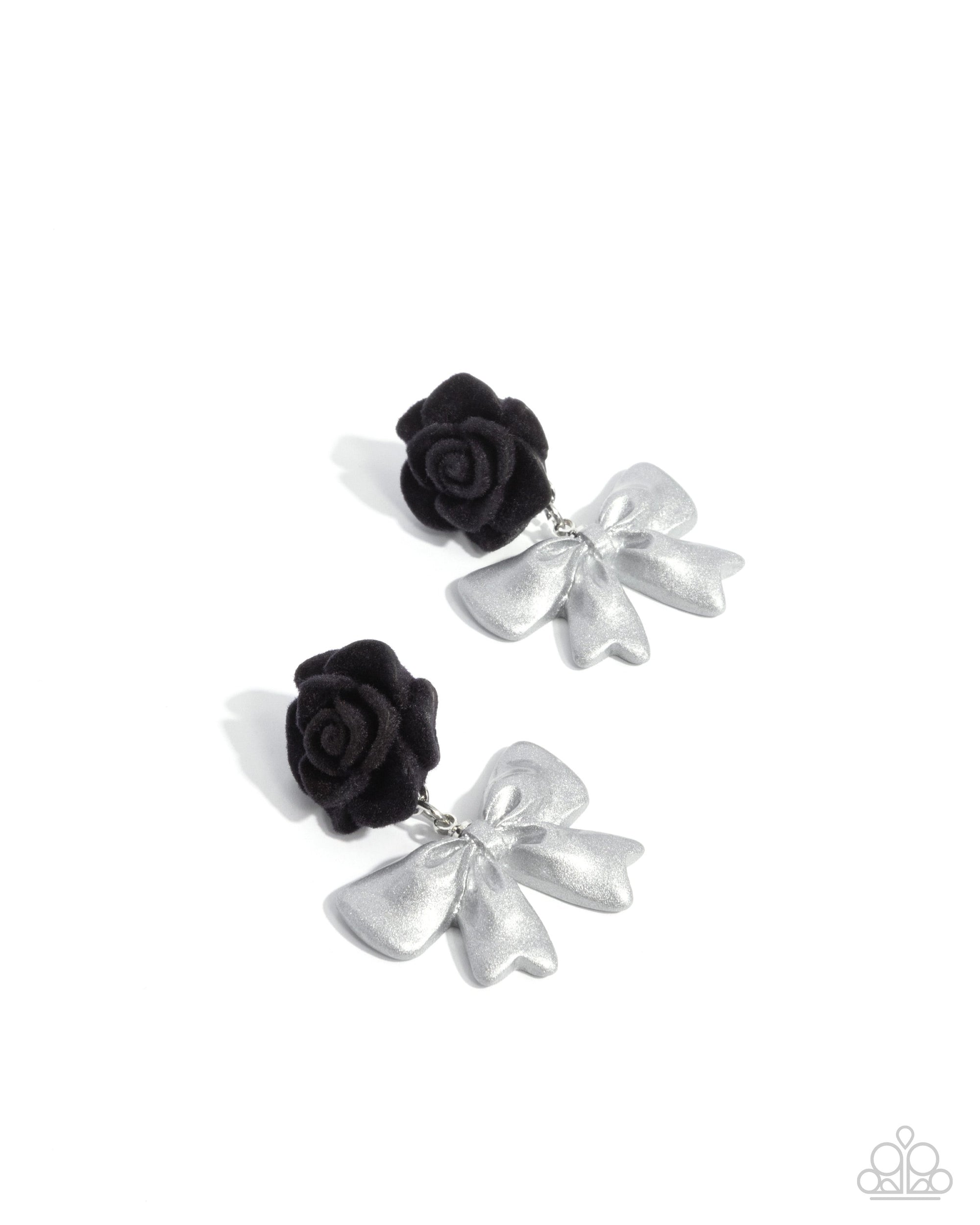 Rosette Rarity Black Rose & White Bow Earrings - Paparazzi Accessories- lightbox - CarasShop.com - $5 Jewelry by Cara Jewels