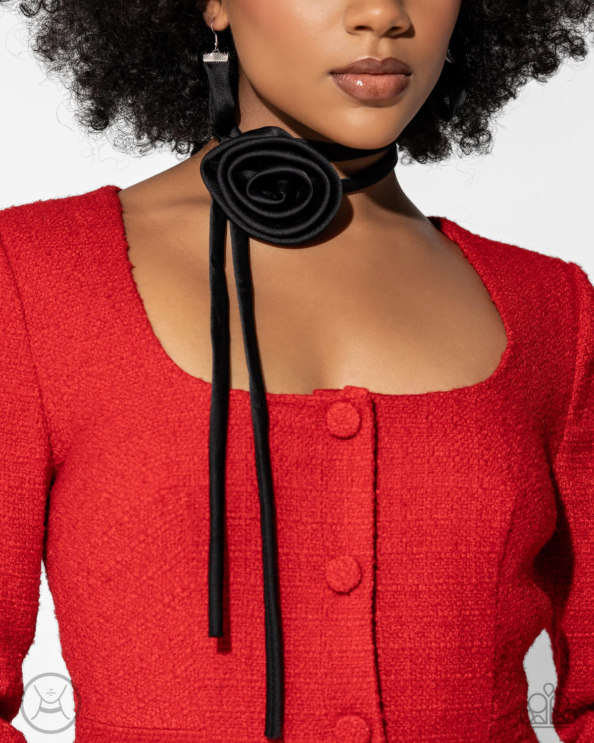 Rosette Reality Black Choker Necklace - Paparazzi Accessories-on model - CarasShop.com - $5 Jewelry by Cara Jewels