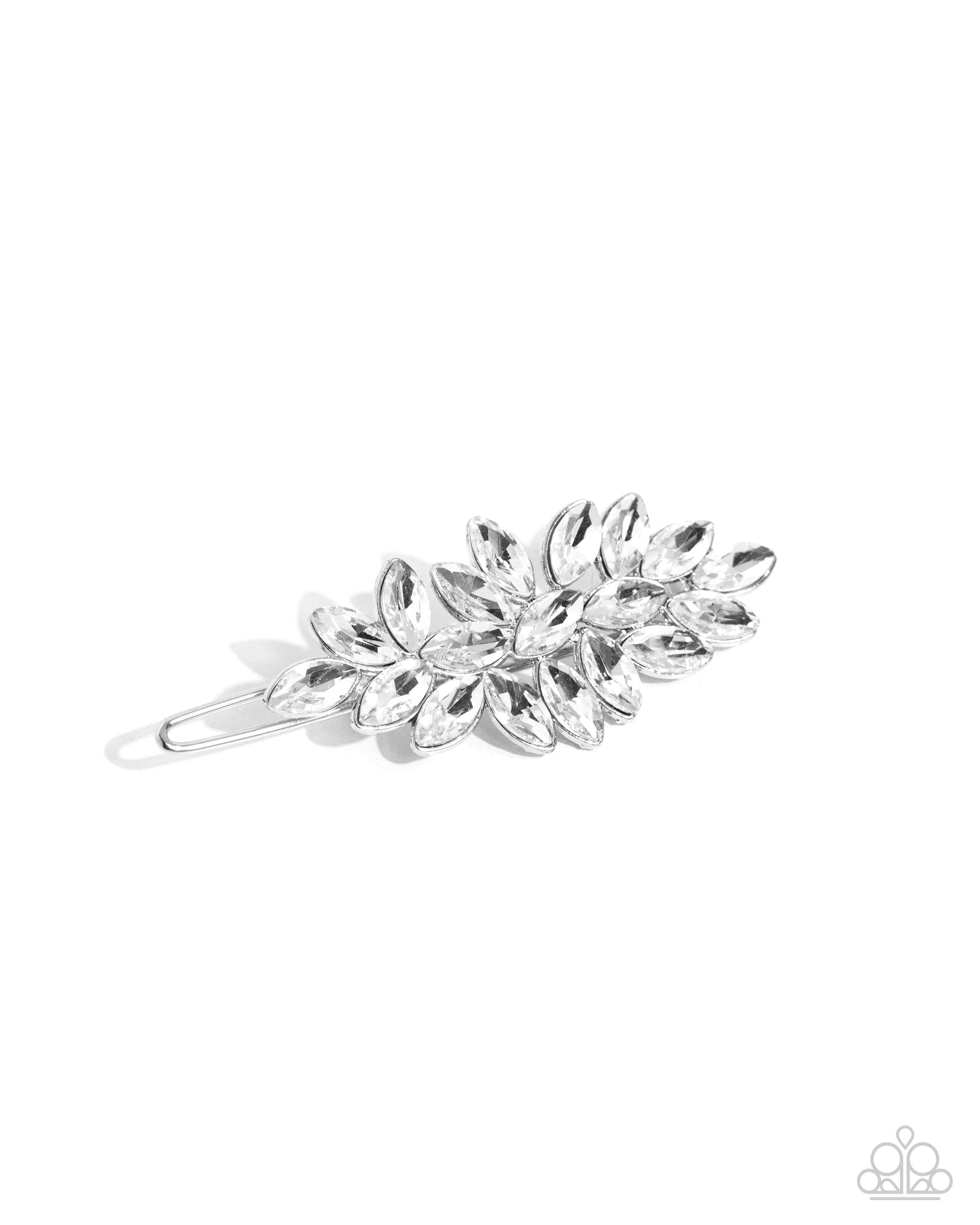 Royal Roulette White Rhinestone Hair Barrette Clip - Paparazzi Accessories- lightbox - CarasShop.com - $5 Jewelry by Cara Jewels