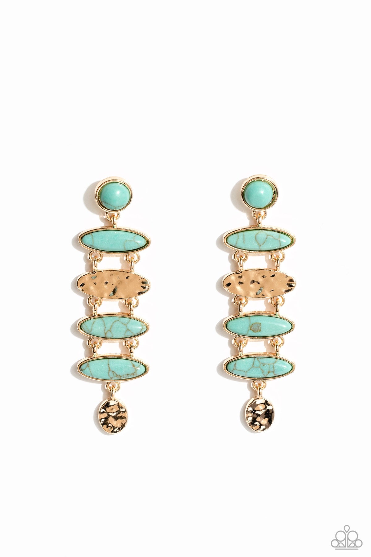 Rustic Reverie Turquoise Blue &amp; Gold Earrings - Paparazzi Accessories- lightbox - CarasShop.com - $5 Jewelry by Cara Jewels