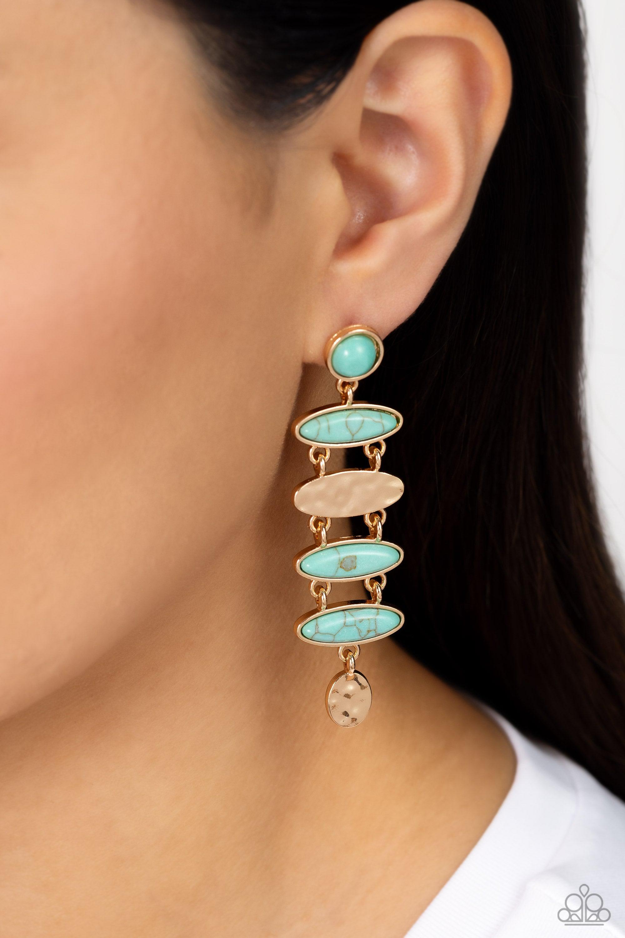 Rustic Reverie Turquoise Blue & Gold Earrings - Paparazzi Accessories- lightbox - CarasShop.com - $5 Jewelry by Cara Jewels
