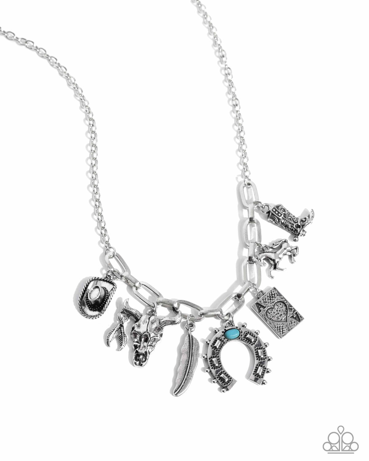 Saloon Girl Blue &amp; Silver Charm Necklace - Paparazzi Accessories- lightbox - CarasShop.com - $5 Jewelry by Cara Jewels