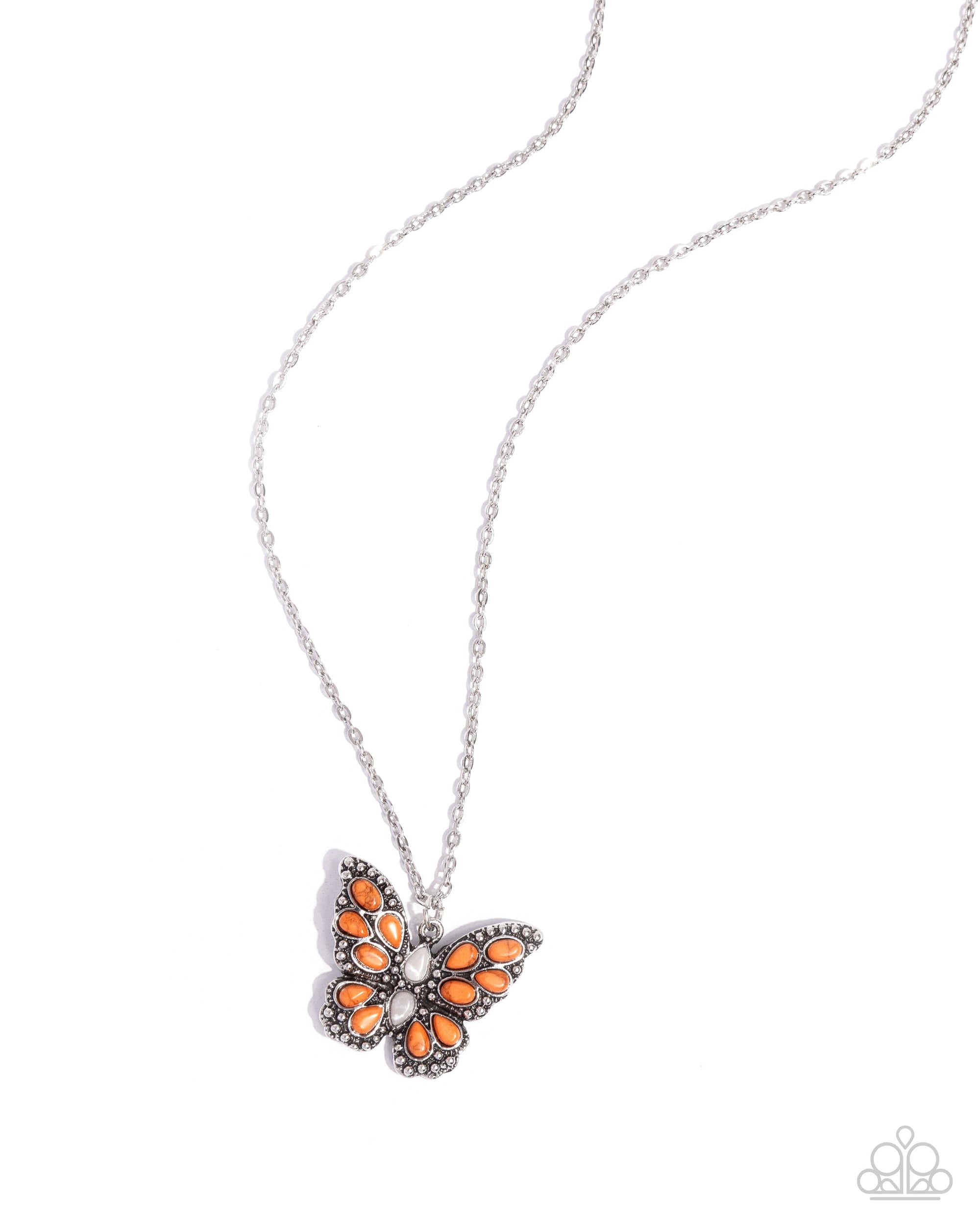 Santa Fe Satisfaction Orange Stone Butterfly Necklace - Paparazzi Accessories- lightbox - CarasShop.com - $5 Jewelry by Cara Jewels