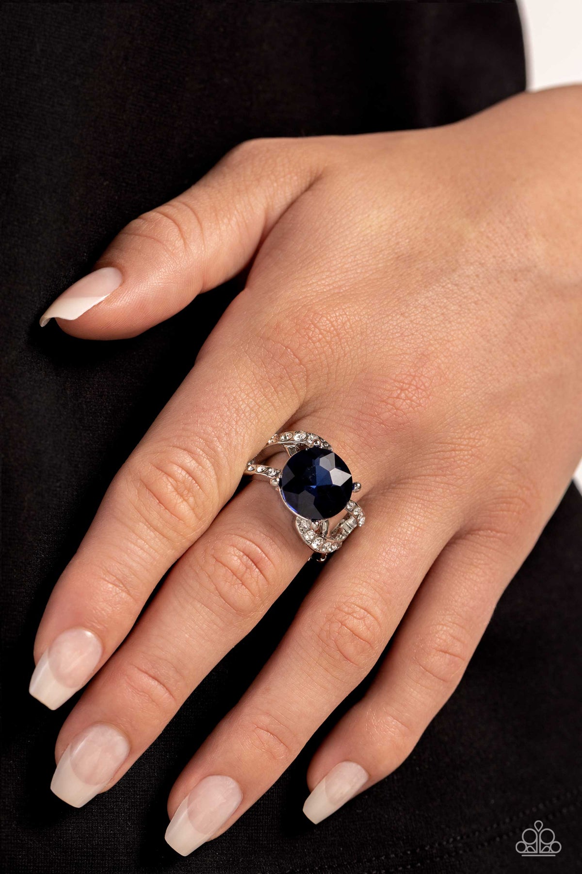 Scintillating Swirl Blue Rhinestone Ring - Paparazzi Accessories-on model - CarasShop.com - $5 Jewelry by Cara Jewels