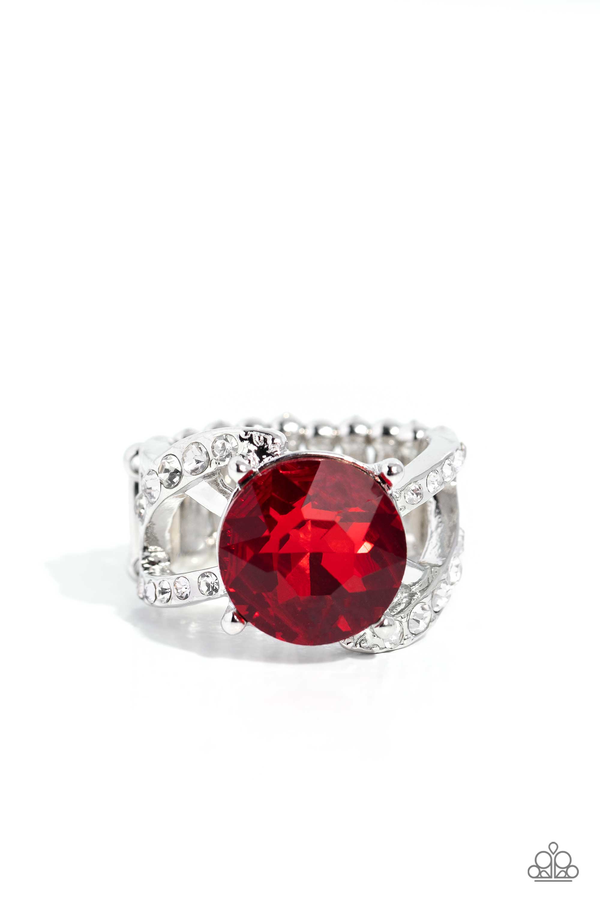 Scintillating Swirl Red Rhinestone Ring - Paparazzi Accessories- lightbox - CarasShop.com - $5 Jewelry by Cara Jewels