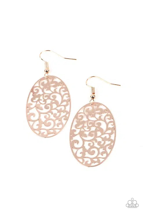 Secret Orchards Rose Gold Earrings - Paparazzi Accessories- lightbox - CarasShop.com - $5 Jewelry by Cara Jewels