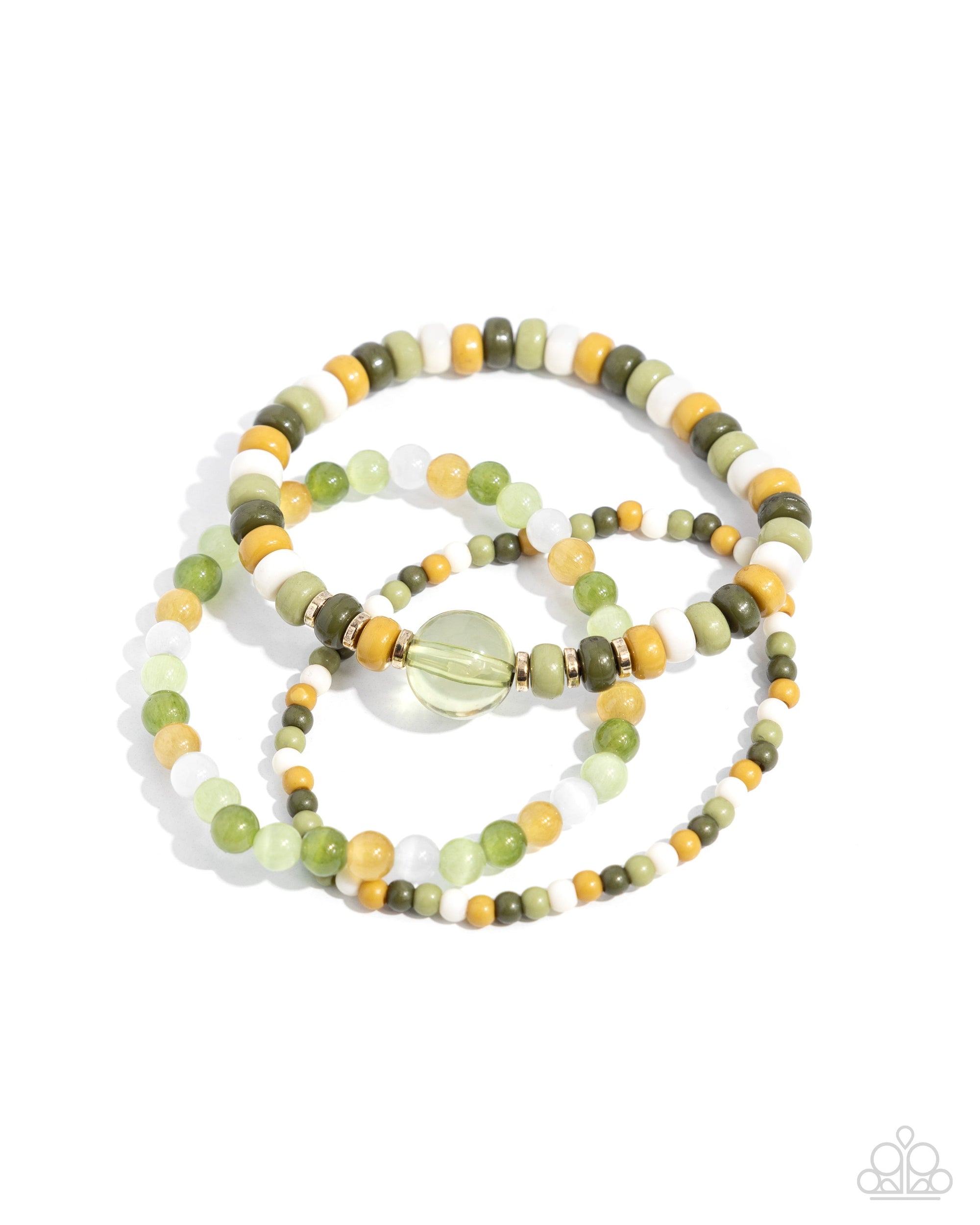 Seed Bead Stack Green Yellow & White Seed Bead Bracelet - Paparazzi Accessories- lightbox - CarasShop.com - $5 Jewelry by Cara Jewels