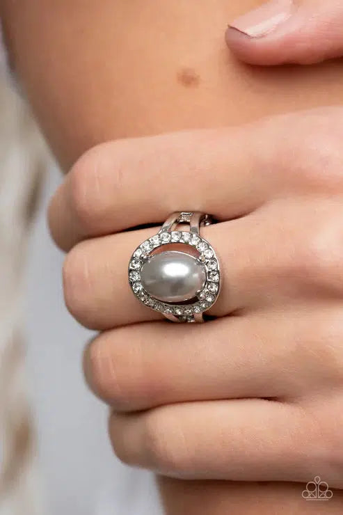 Seize The Shimmer Silver Pearl Ring - Paparazzi Accessories- on model - CarasShop.com - $5 Jewelry by Cara Jewels