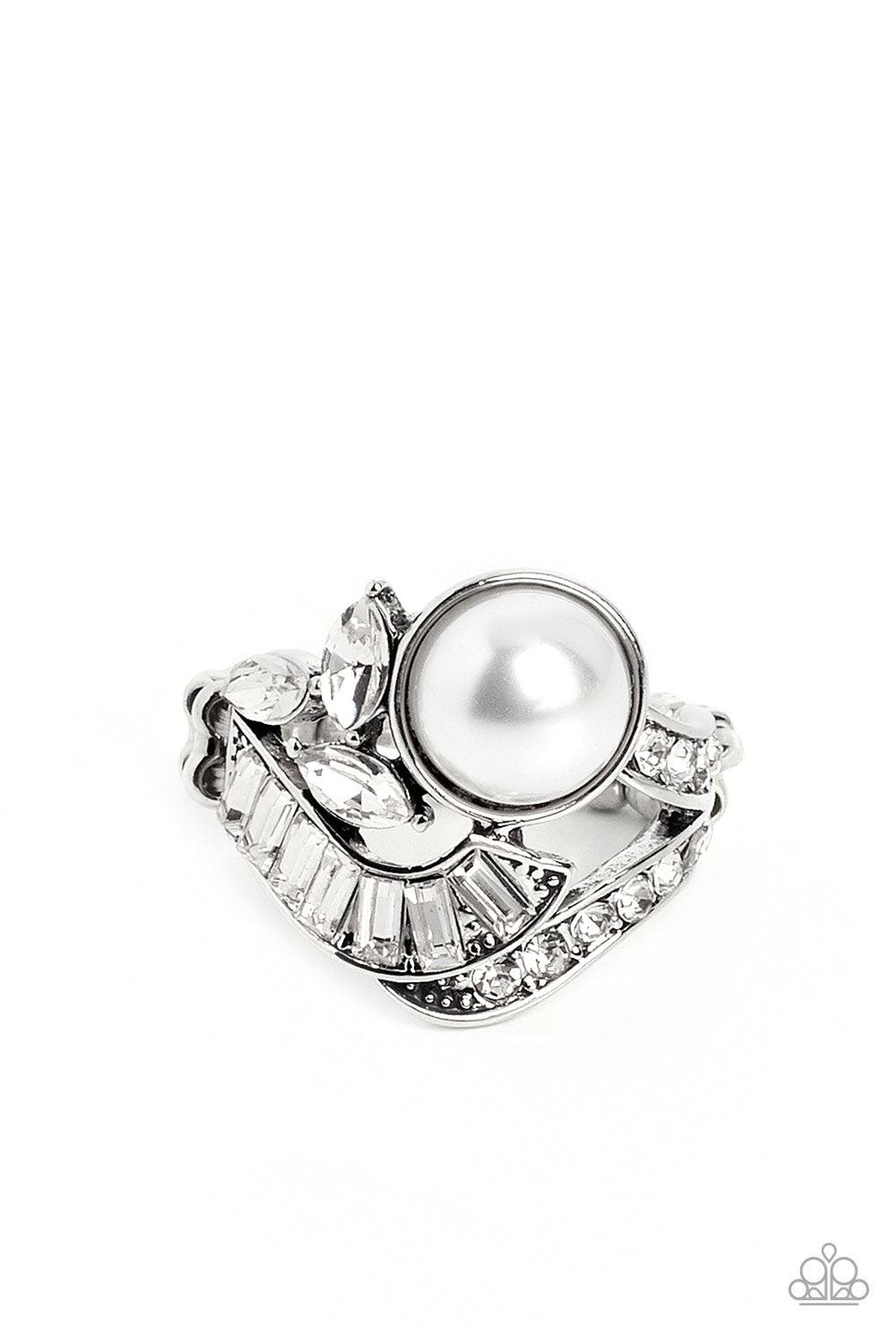 SELFIE-Made Millionaire White Pearl Ring - Paparazzi Accessories- lightbox - CarasShop.com - $5 Jewelry by Cara Jewels