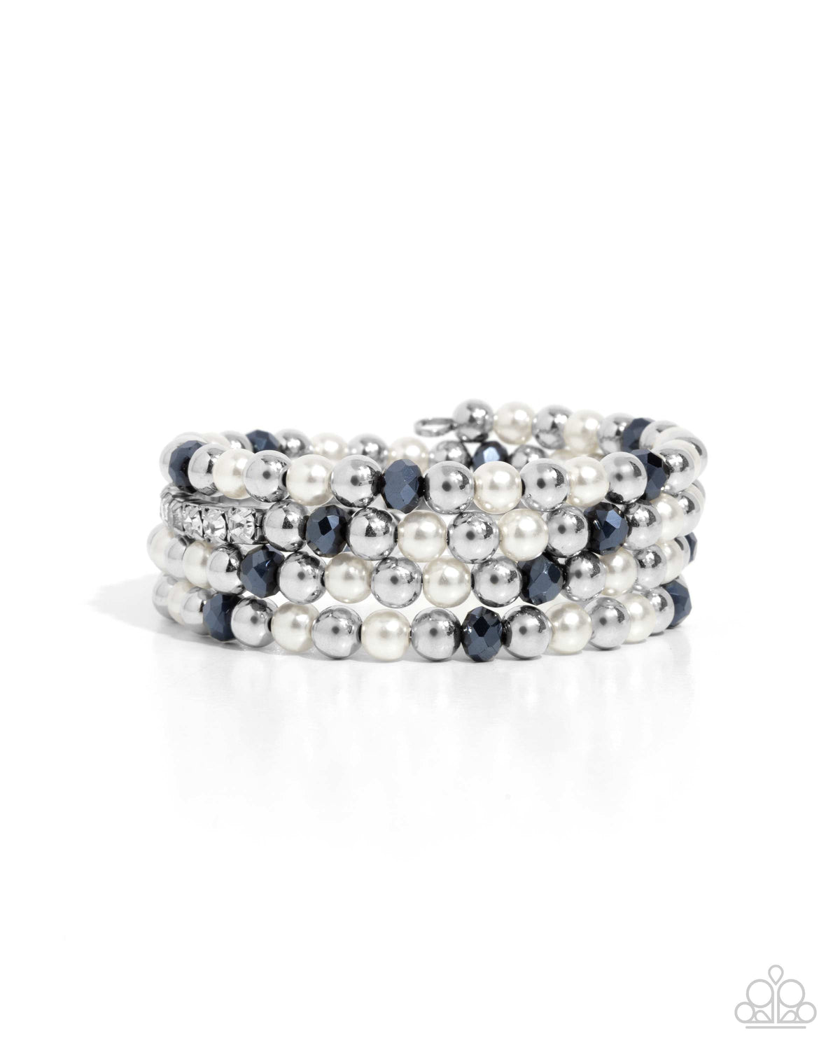 Serene Stack Blue, White &amp; Silver Coil Bracelet - Paparazzi Accessories- lightbox - CarasShop.com - $5 Jewelry by Cara Jewels