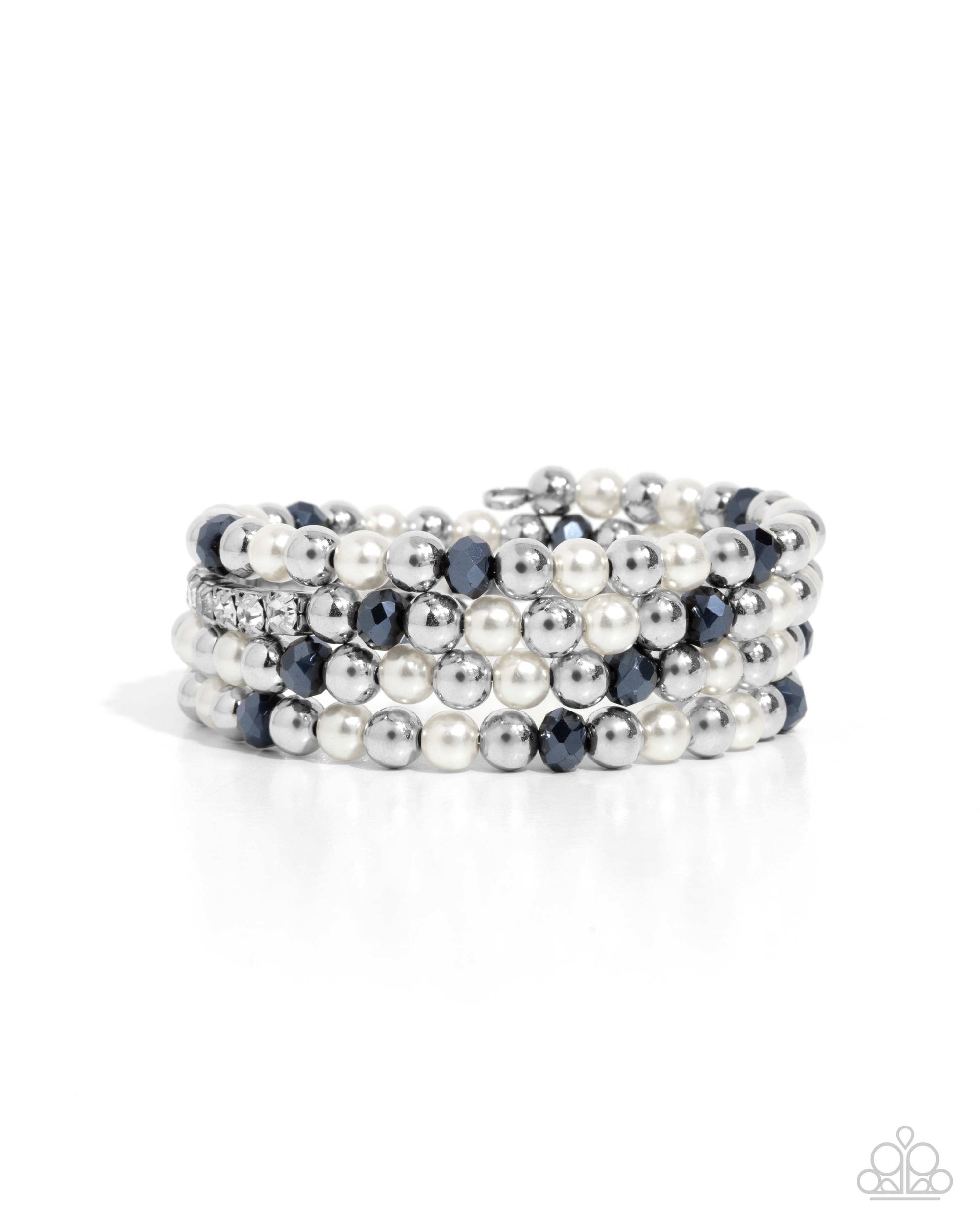 Serene Stack Blue, White & Silver Coil Bracelet - Paparazzi Accessories- lightbox - CarasShop.com - $5 Jewelry by Cara Jewels