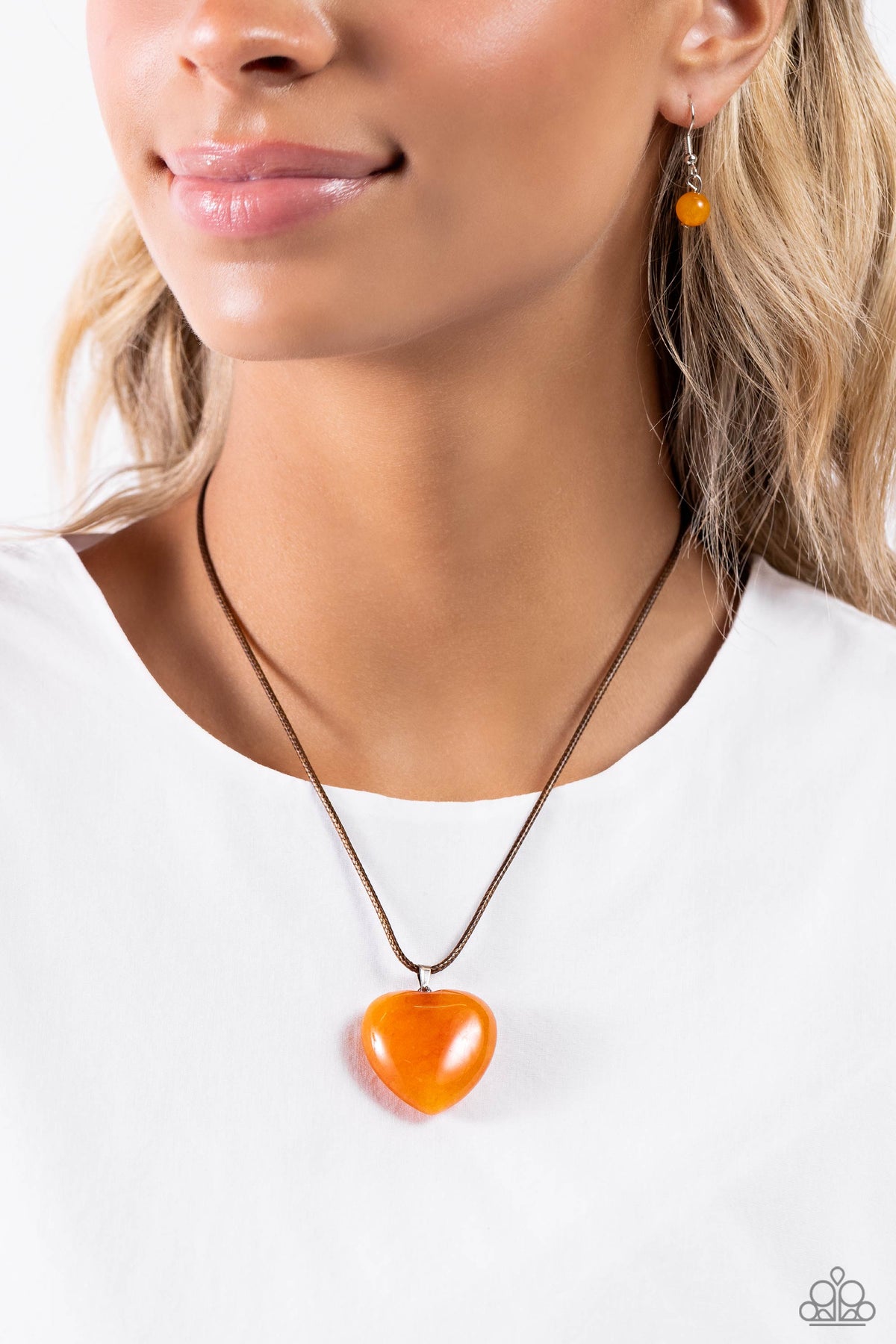 Serene Sweetheart Orange Stone Heart Necklace - Paparazzi Accessories-on model - CarasShop.com - $5 Jewelry by Cara Jewels