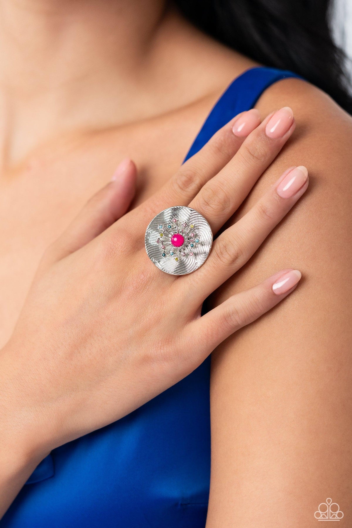 Seriously SUNBURST Pink Ring - Paparazzi Accessories-on model - CarasShop.com - $5 Jewelry by Cara Jewels