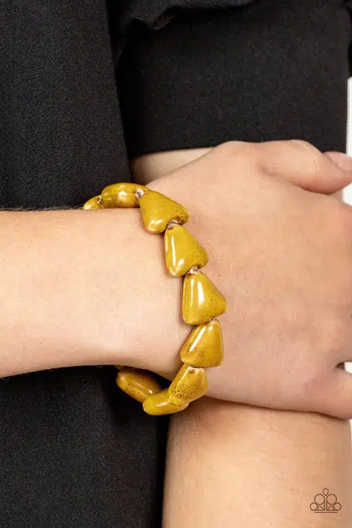 SHARK Out of Water Yellow Bracelet - Paparazzi Accessories- on model - CarasShop.com - $5 Jewelry by Cara Jewels