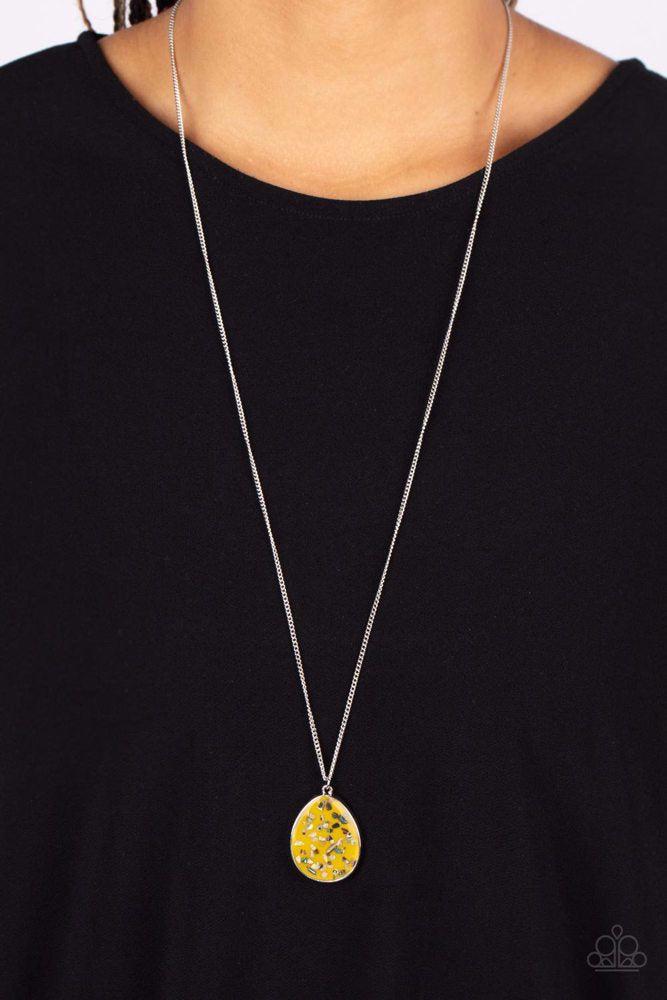 Shimmering Seafloors Yellow Necklace - Paparazzi Accessories- on model - CarasShop.com - $5 Jewelry by Cara Jewels