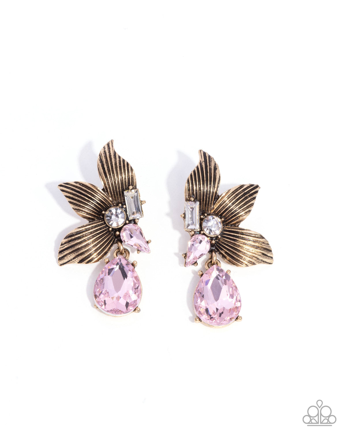 Showstopping Symphony Pink Rhinestone Floral Earrings - Paparazzi Accessories- lightbox - CarasShop.com - $5 Jewelry by Cara Jewels