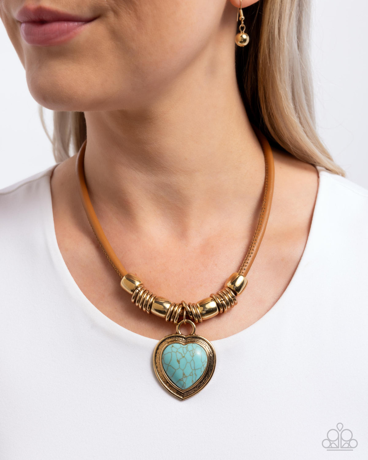 Significant Other Turquoise Blue Stone Heart Necklace - Paparazzi Accessories-on model - CarasShop.com - $5 Jewelry by Cara Jewels