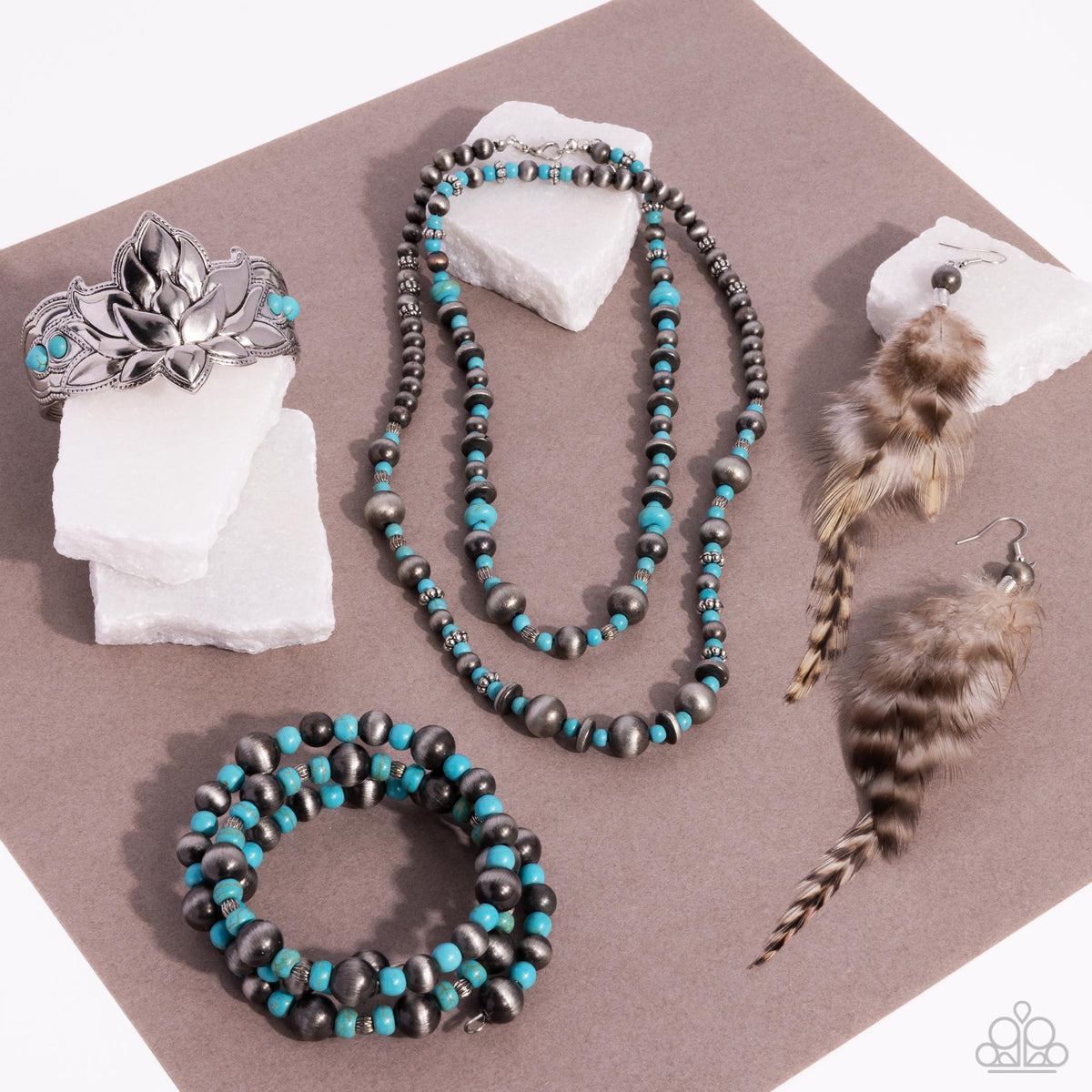 Simply Santa Fe Set - August 2024 - Paparazzi Accessories- Set Collage - CarasShop.com - $5 Jewelry by Cara Jewels