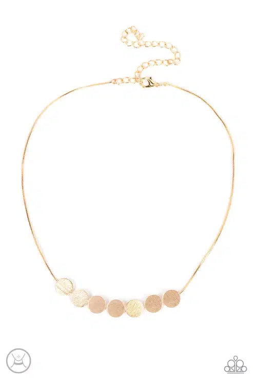 Slimmer Glimmer Gold Choker Necklace - Paparazzi Accessories- lightbox - CarasShop.com - $5 Jewelry by Cara Jewels
