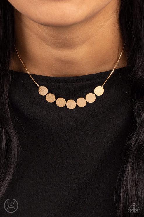 Slimmer Glimmer Gold Choker Necklace - Paparazzi Accessories- on model - CarasShop.com - $5 Jewelry by Cara Jewels