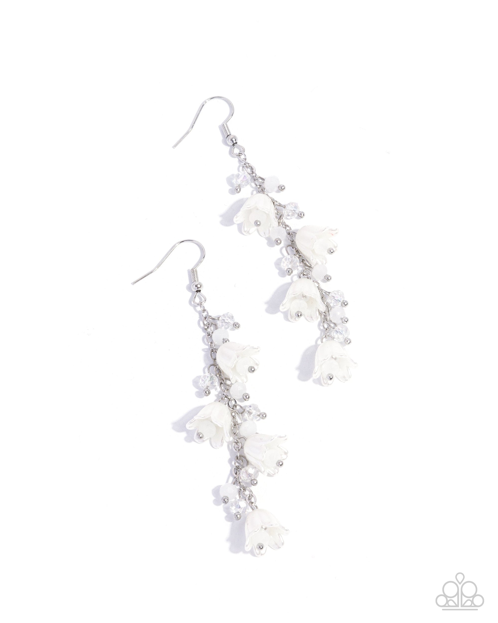 Snow Drops White Tulip Earrings - Paparazzi Accessories- lightbox - CarasShop.com - $5 Jewelry by Cara Jewels