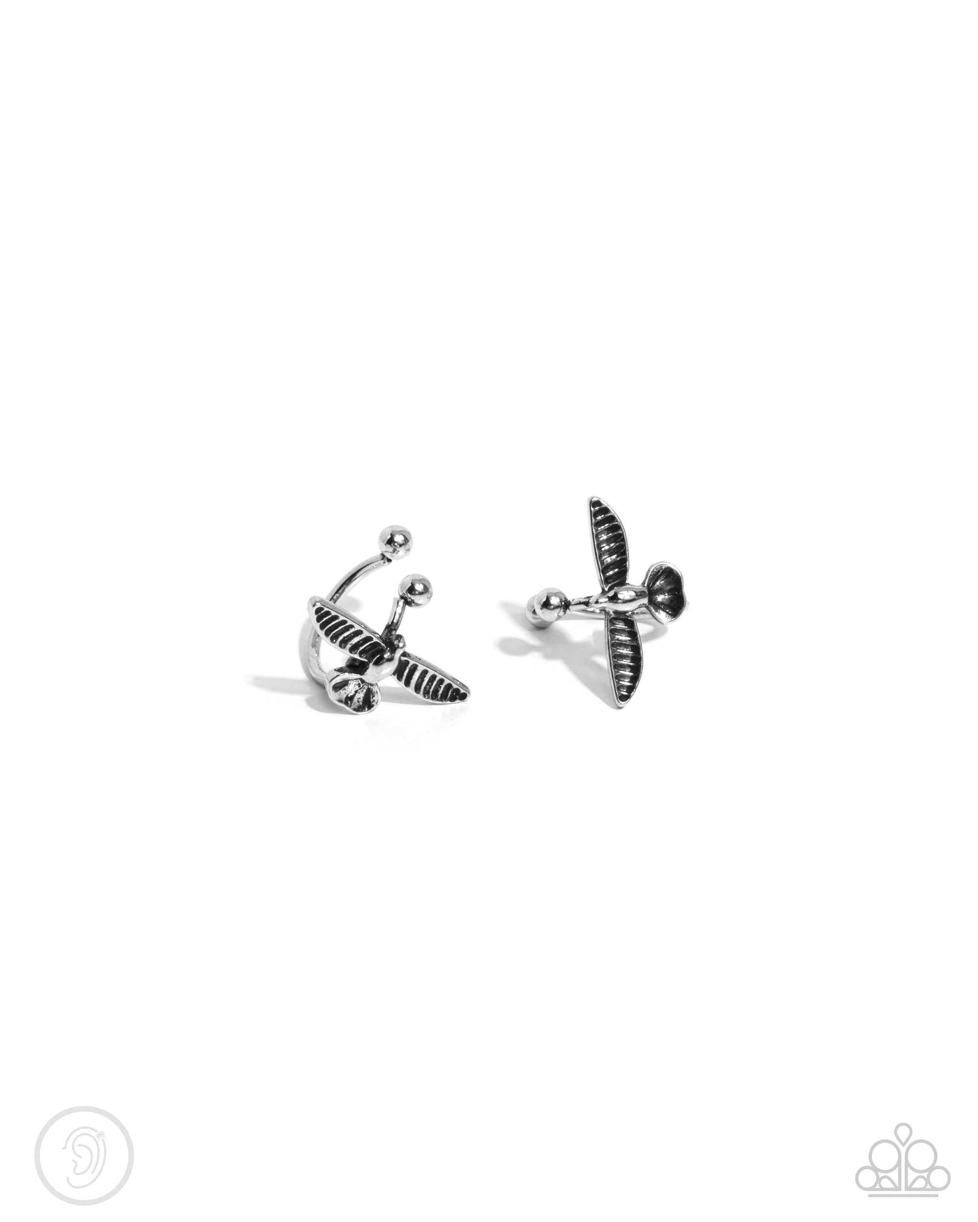 Soaring Sparrow Silver Cuff Earrings - Paparazzi Accessories- lightbox - CarasShop.com - $5 Jewelry by Cara Jewels